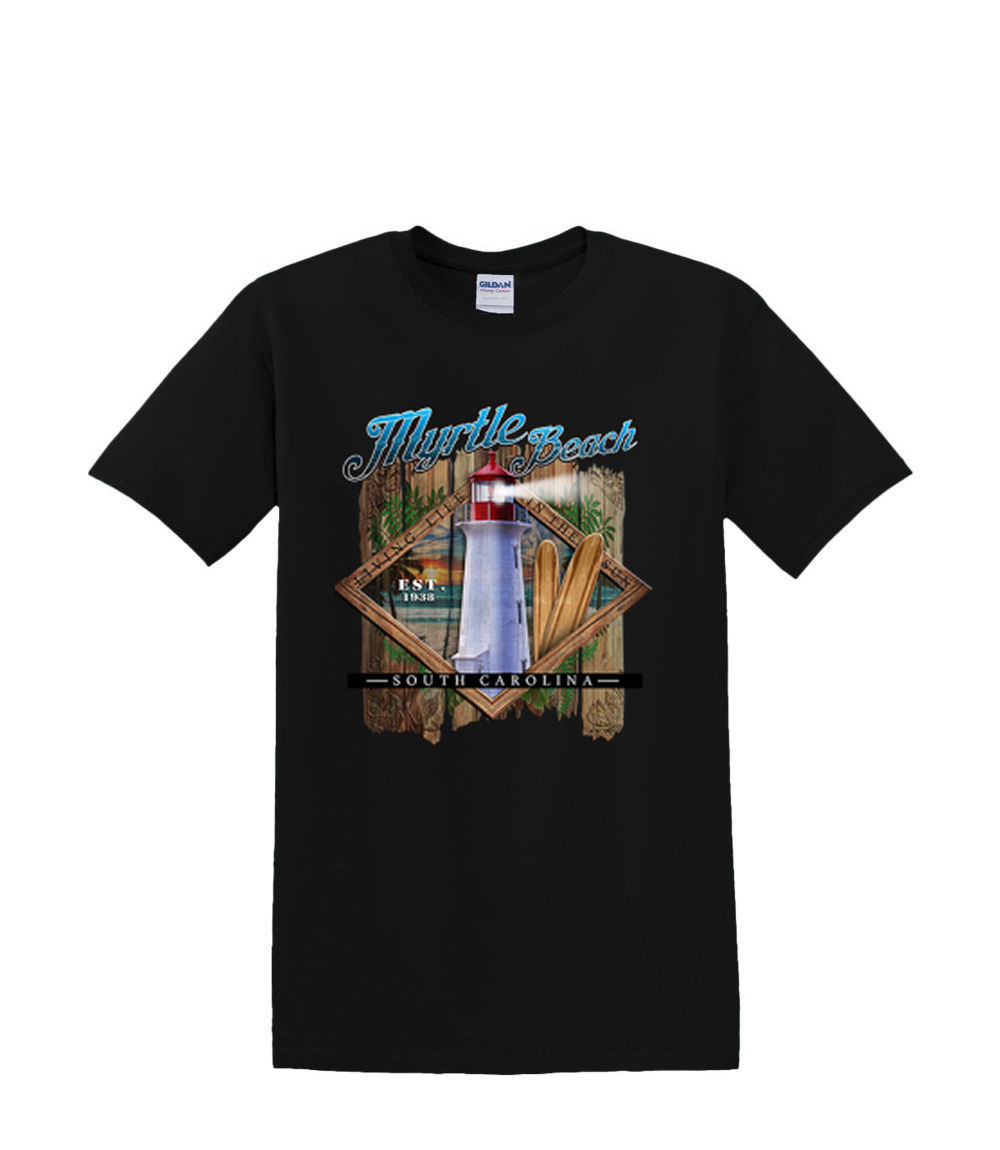 T-Shirt S to 2XL 3XL -SURF myrtle beach LIGHTHOUSE beach boards resort waves