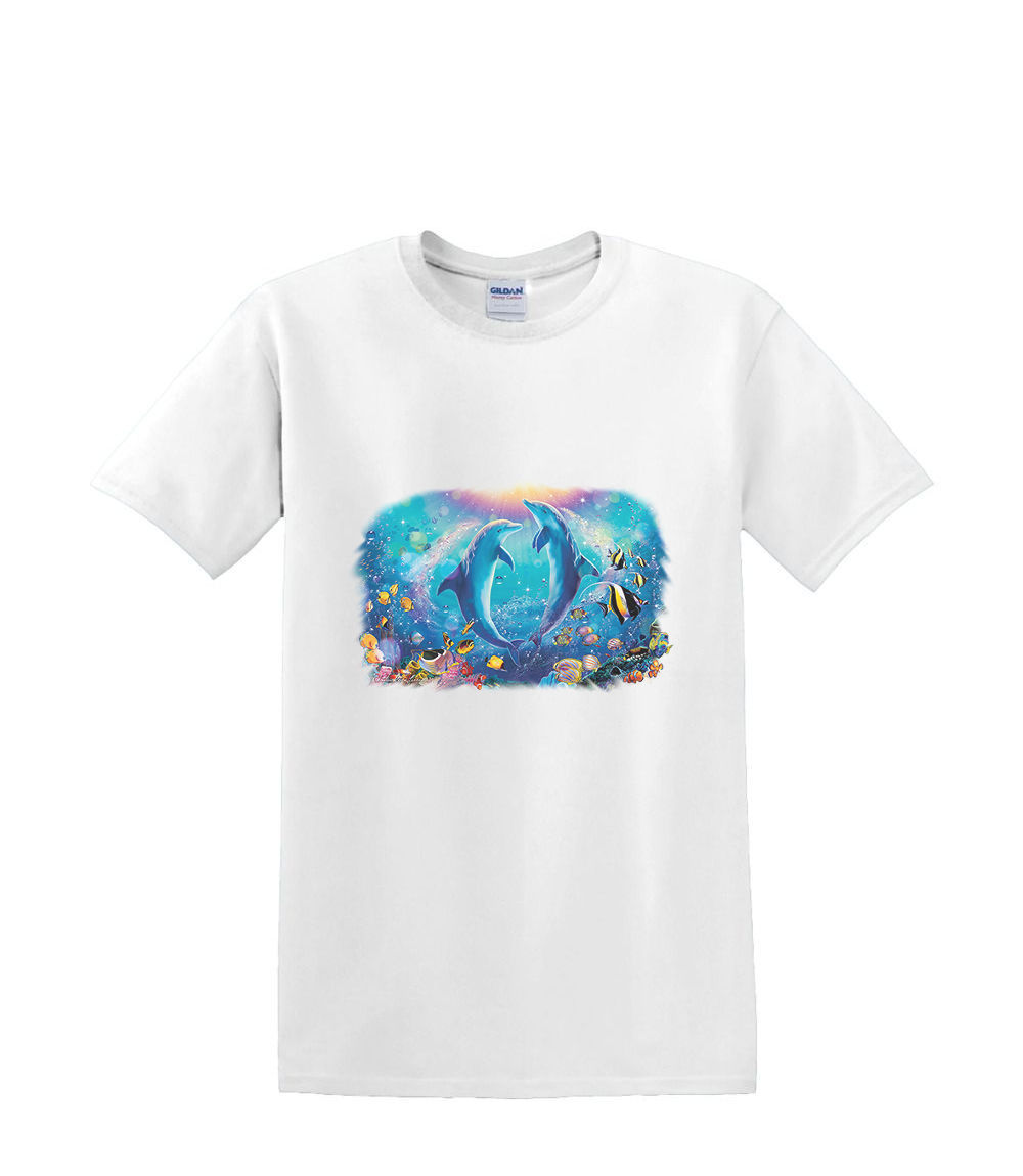 T-shirt small to 3xL DOLPHIN UNDERSEA pas de duex sealife beach nautical fun - Picture 11 of 36