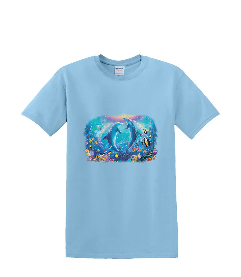 T-shirt small to 3xL DOLPHIN UNDERSEA pas de duex sealife beach nautical fun - Picture 15 of 36