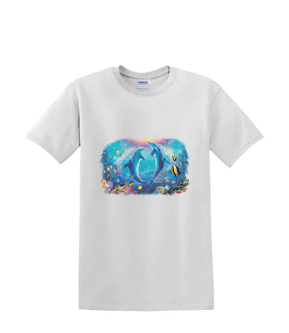 T-shirt small to 3xL DOLPHIN UNDERSEA pas de duex sealife beach nautical fun - Picture 26 of 36