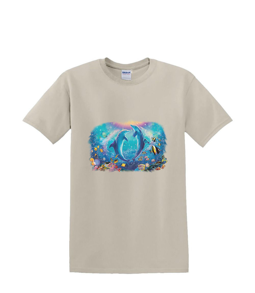 T-shirt small to 3xL DOLPHIN UNDERSEA pas de duex sealife beach nautical fun - Picture 22 of 36