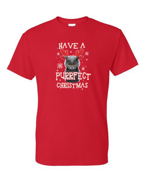 Adult T-Shirt - PURRFECT CHRISTMAS - SANTA CAT KITTEN WINTER PERFECT CHRISTMAS - Picture 22 of 41
