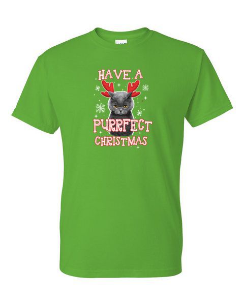 Adult T-Shirt - PURRFECT CHRISTMAS - SANTA CAT KITTEN WINTER PERFECT CHRISTMAS - Picture 33 of 41