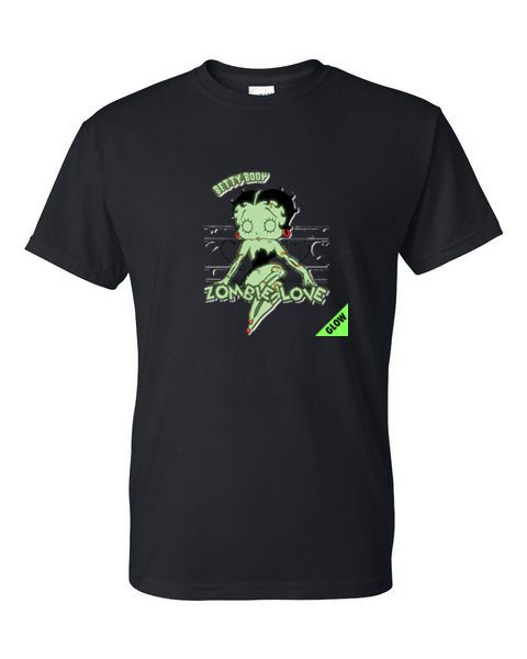 S to 2XL 3XL – betty BOOP ZOMBIE LOVE flow in dark – fun classic glow in dark
