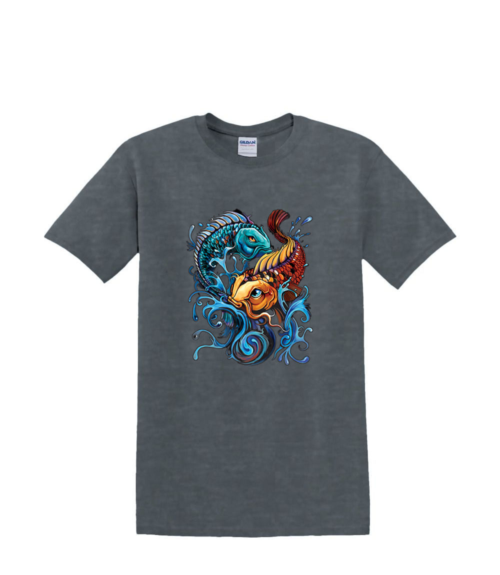 Camiseta S a 2XL 3XL - YIN YANG KOI - pez japonés adulto - Imagen 56 de 72