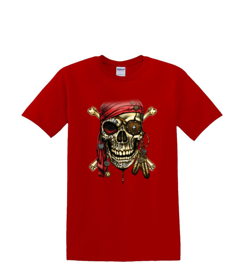 T-Shirt S to 2xl 3xl - PIRATE SKULL red bandana fun humor adult - Picture 41 of 72