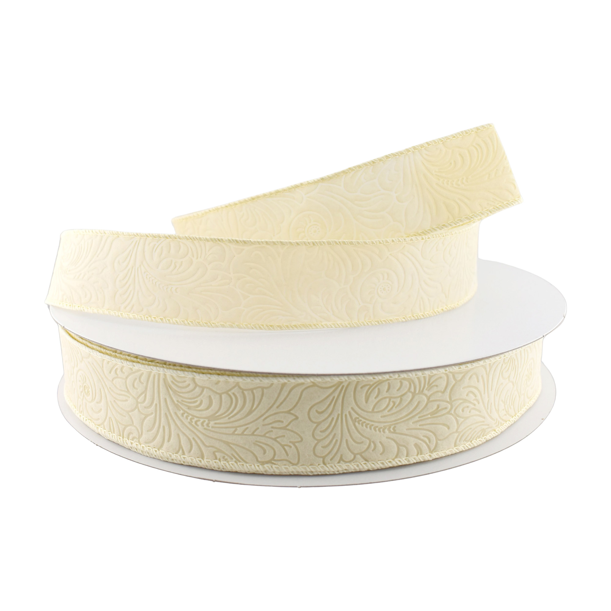 Embossed Flowers Hot Cut Edge Floral Wrap Ribbon, 1-1/2-inch