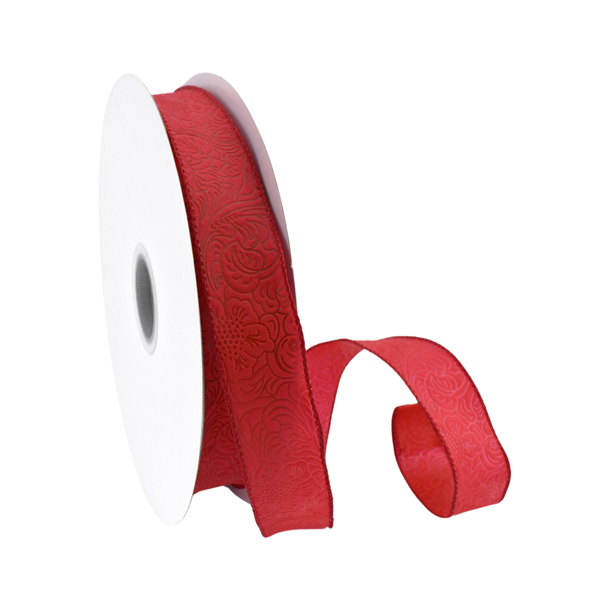 Embossed Flowers Hot Cut Edge Floral Wrap Ribbon, 1-1/2-inch