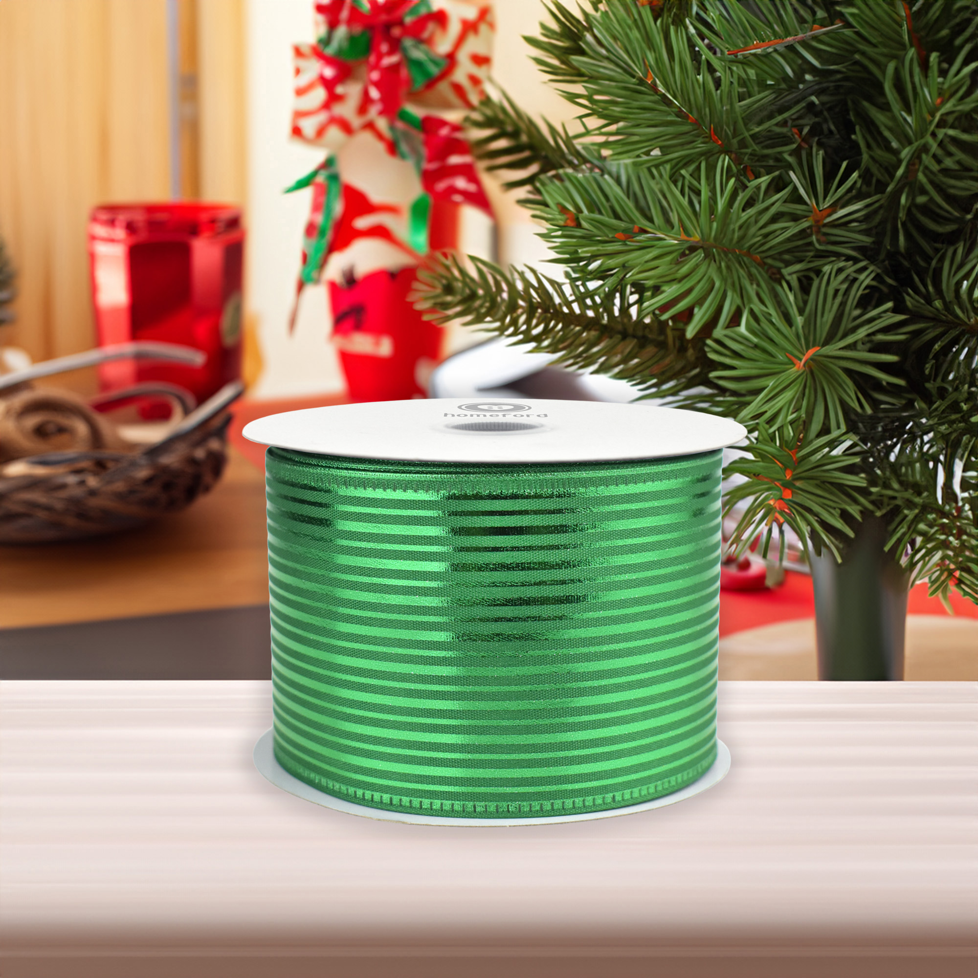 Christmas Vertical Grain Stripes Wired Ribbon, 10-yard - Picture 9 of 17