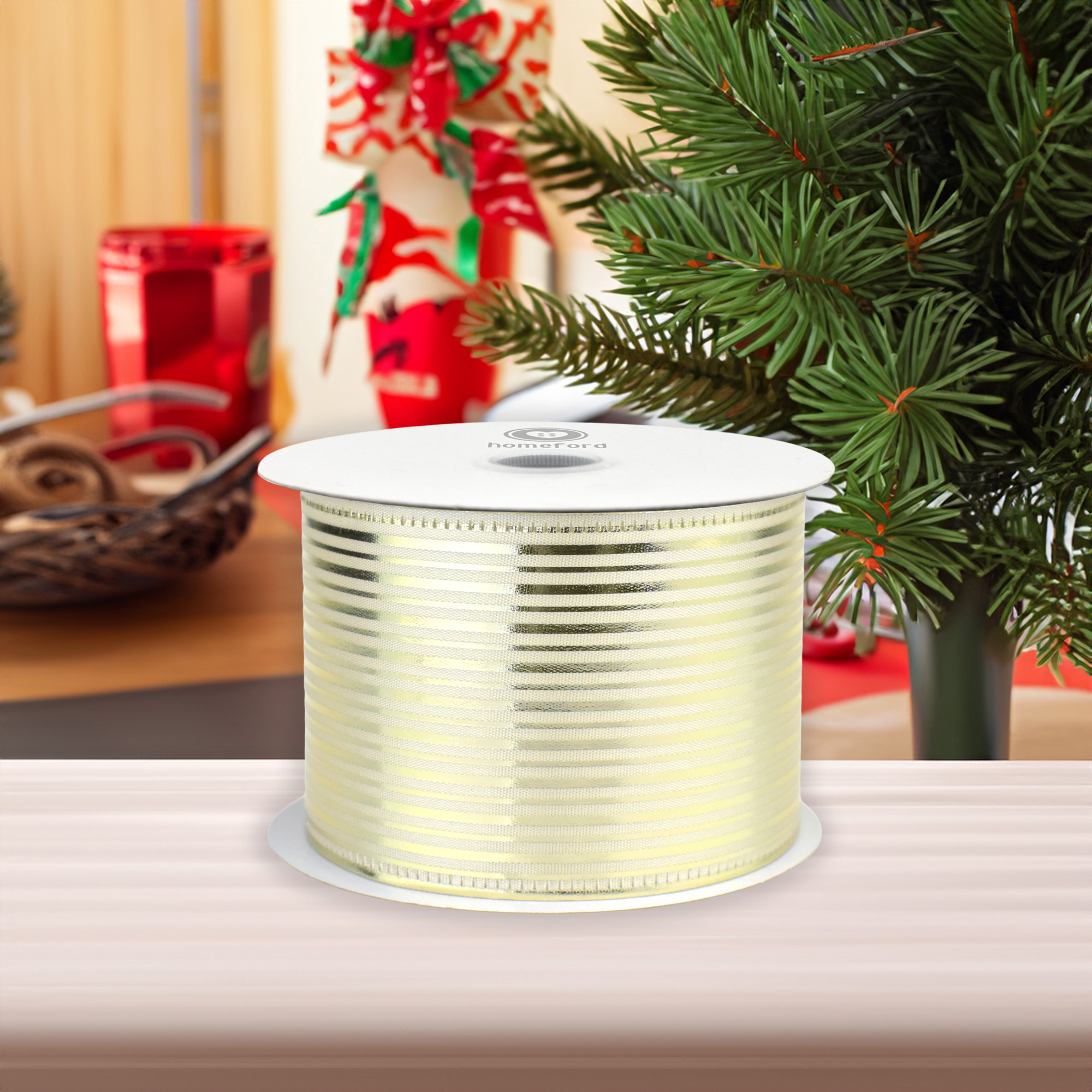 Christmas Vertical Grain Stripes Wired Ribbon, 10-yard - Picture 13 of 17