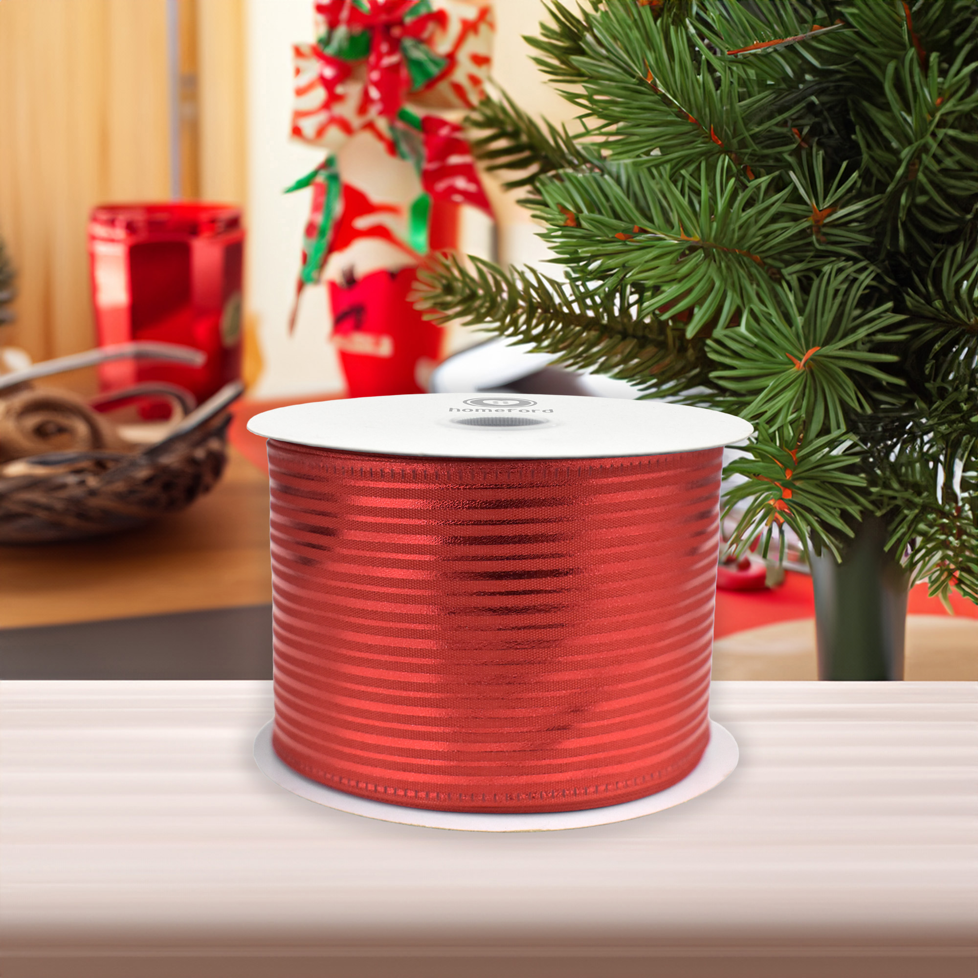 Christmas Vertical Grain Stripes Wired Ribbon, 10-yard - Picture 5 of 17