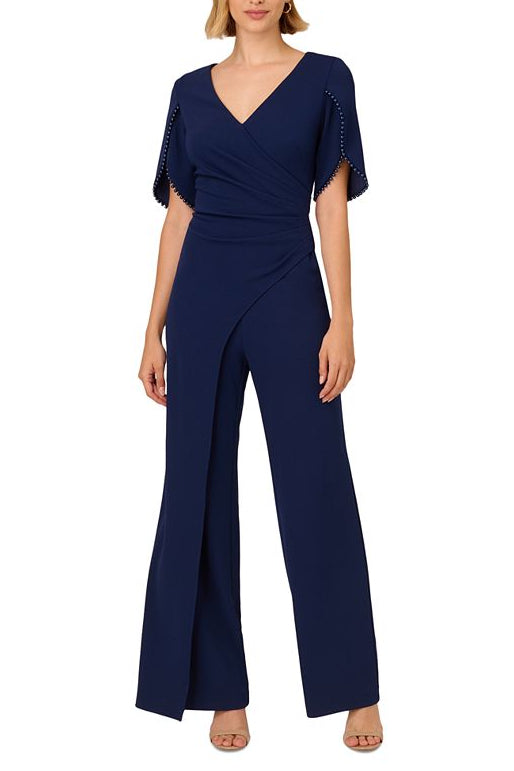 Adrianna Papell Pearl Trim Tulip-Sleeve Draped Jumpsuit - Picture 5 of 5