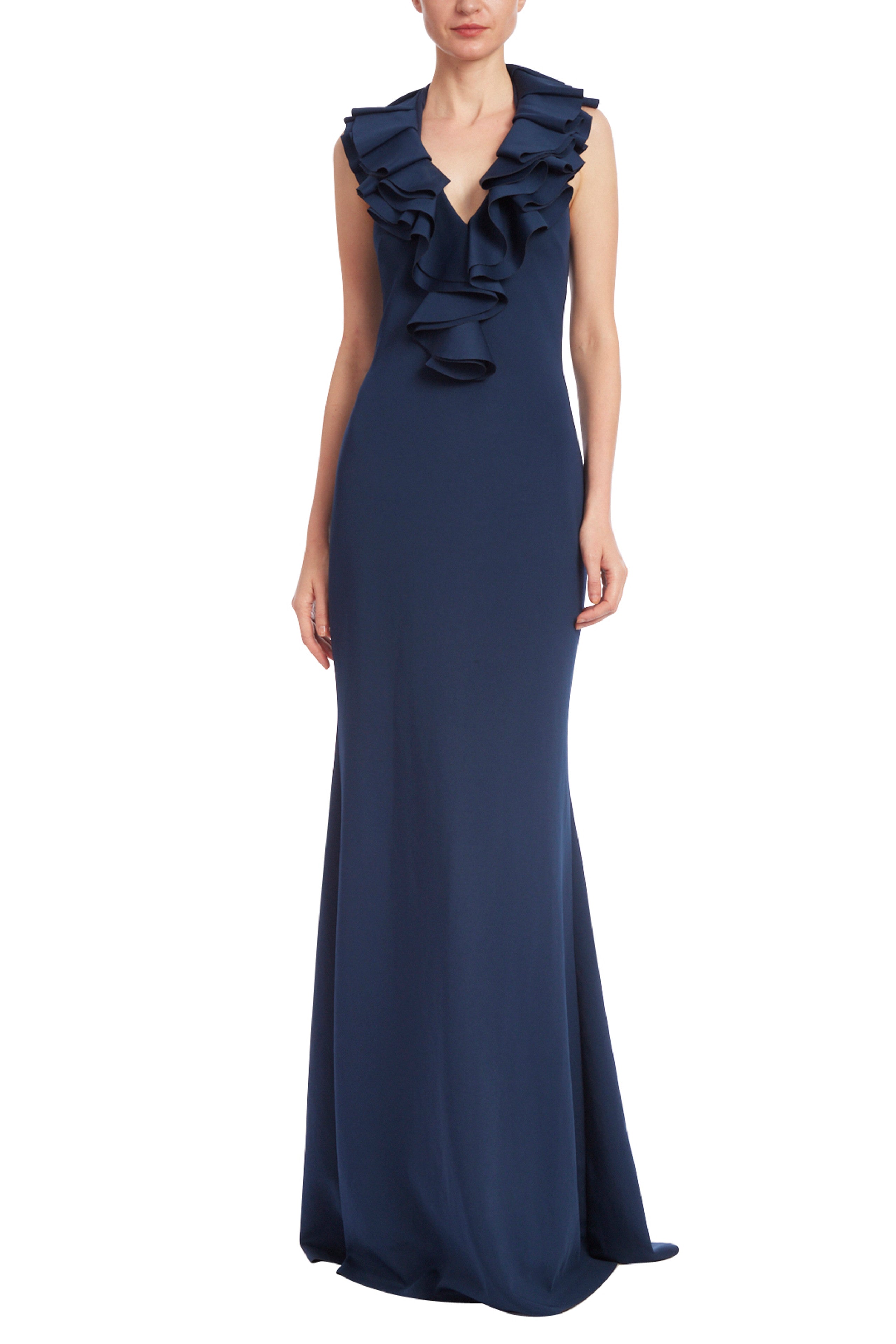 Badgley Mischka Cascading Ruffle Halter Gown - Picture 4 of 4