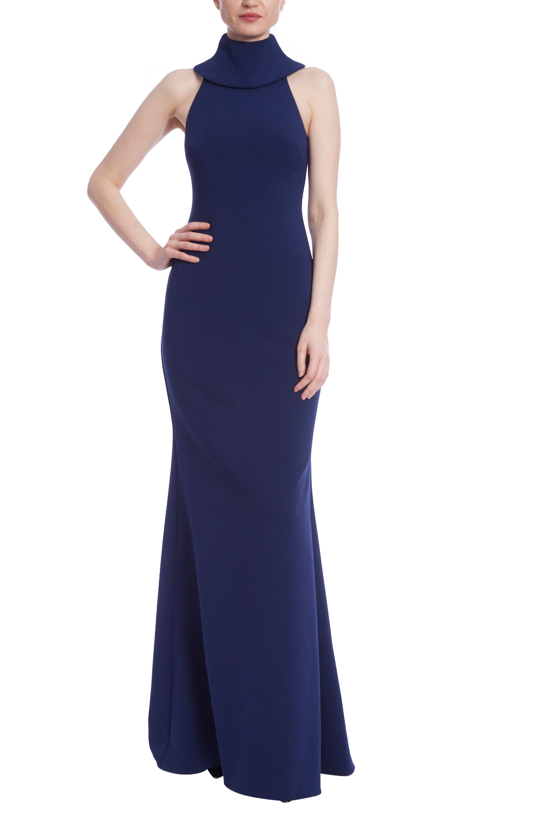 Badgley Mischka Racerback High Neck Column Crepe Gown - Picture 3 of 4