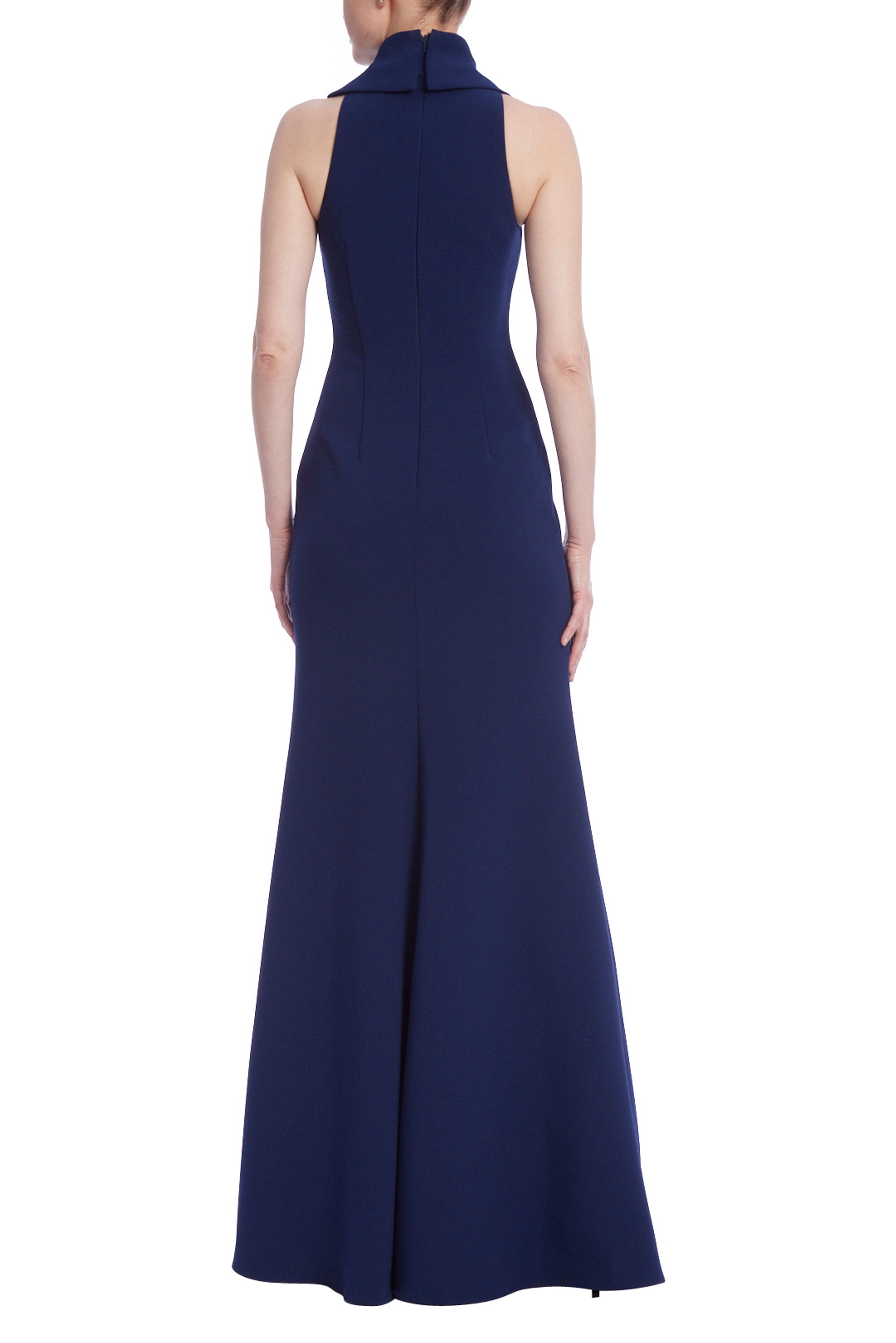 Badgley Mischka Racerback High Neck Column Crepe Gown - Picture 4 of 4