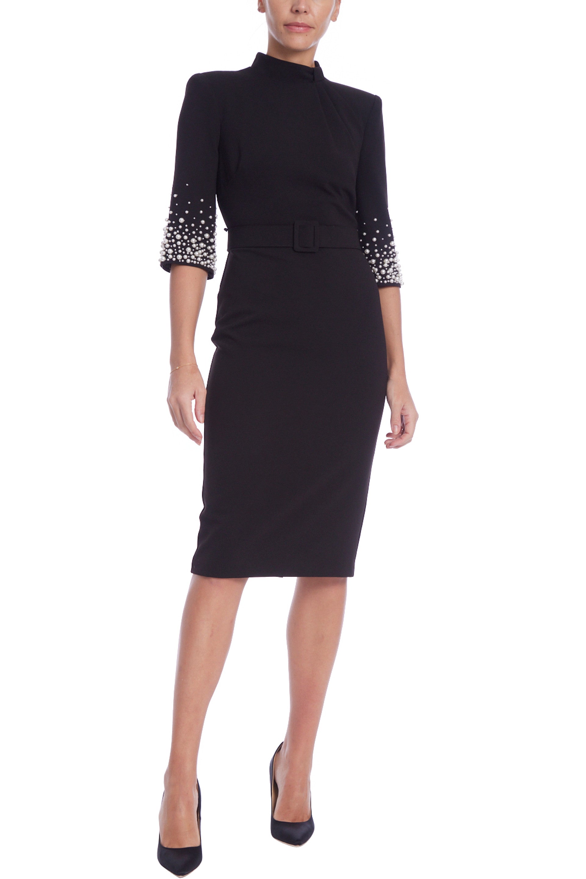 Badgley Mischka Mock Neck Quarter Sleeve Crepe Silhouette Dress - Picture 4 of 4
