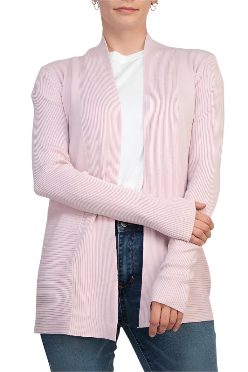 Joan Vass NY Open Front long Sleeve SharkBite Rib Detail Cardigan - Picture 9 of 9