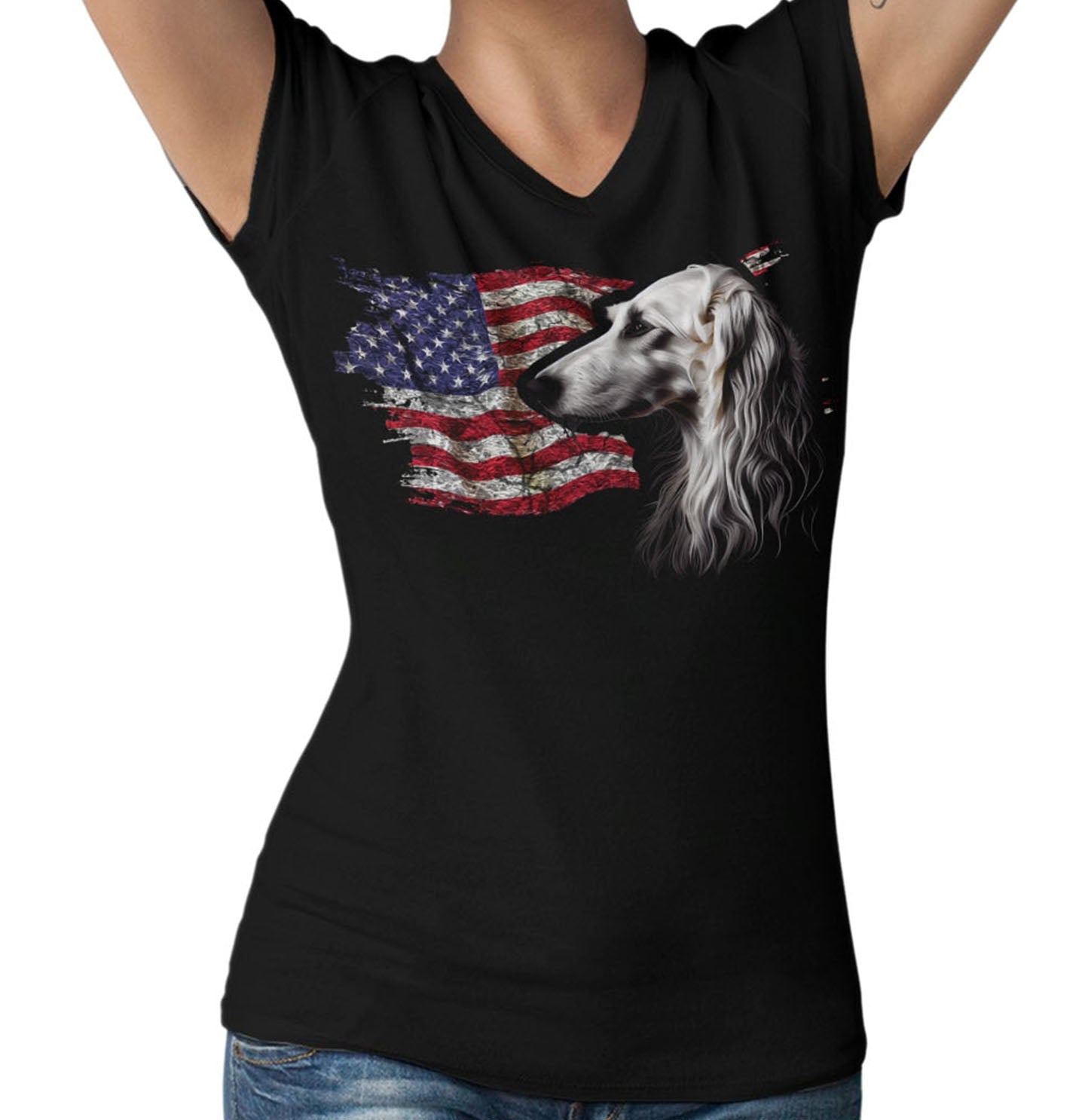 Patriotic Borzoi American Flag - Women's V-Neck T-Shirt | eBay