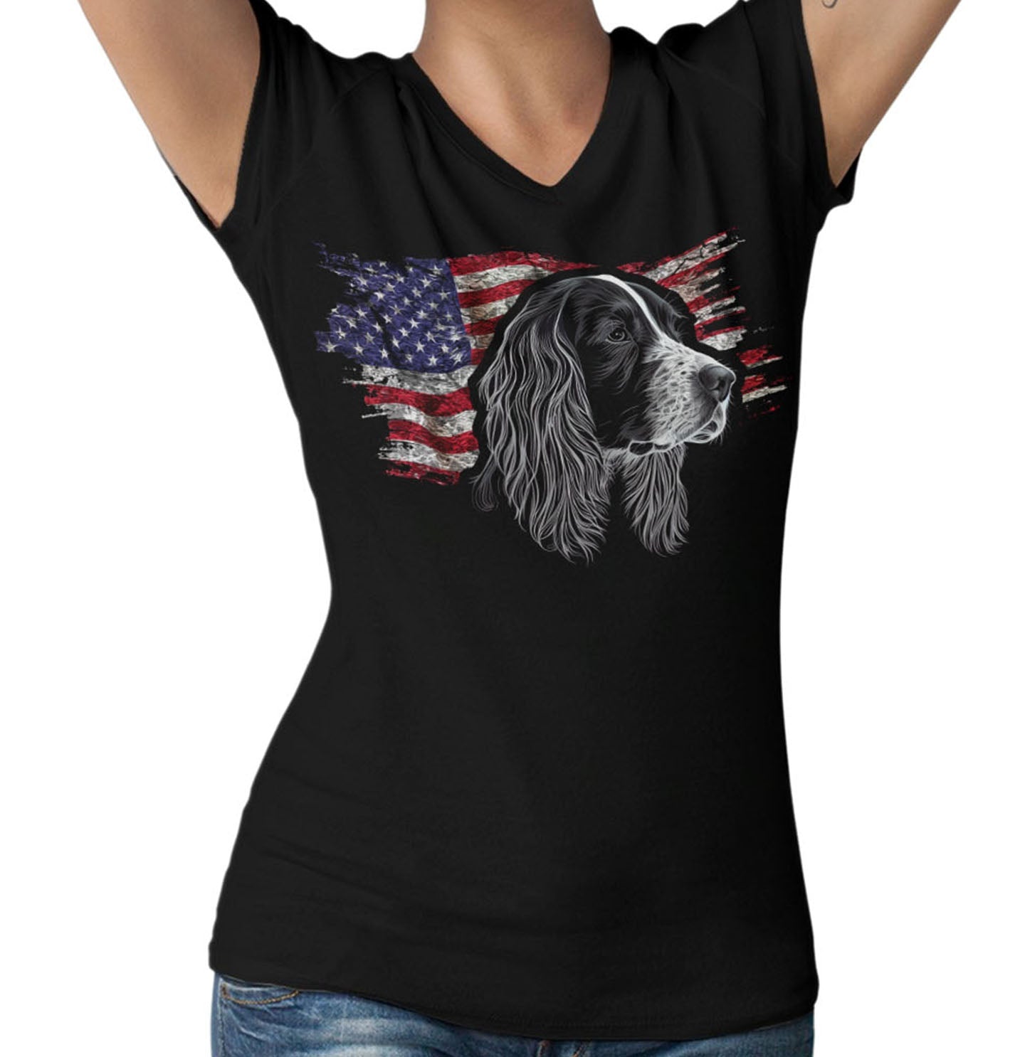 トップス c... Patriotic English Springer Spaniel American Flag - Women's V-Neck