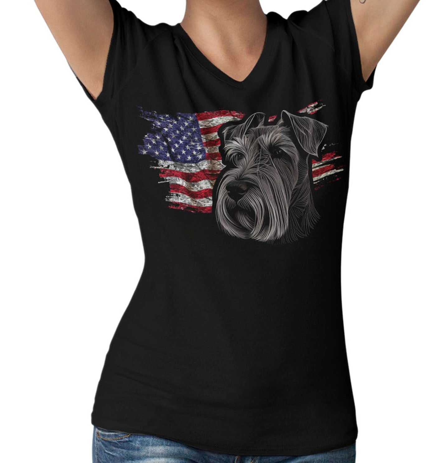 Patriotic Standard Schnauzer American Flag – Women’s V-Neck T-Shirt