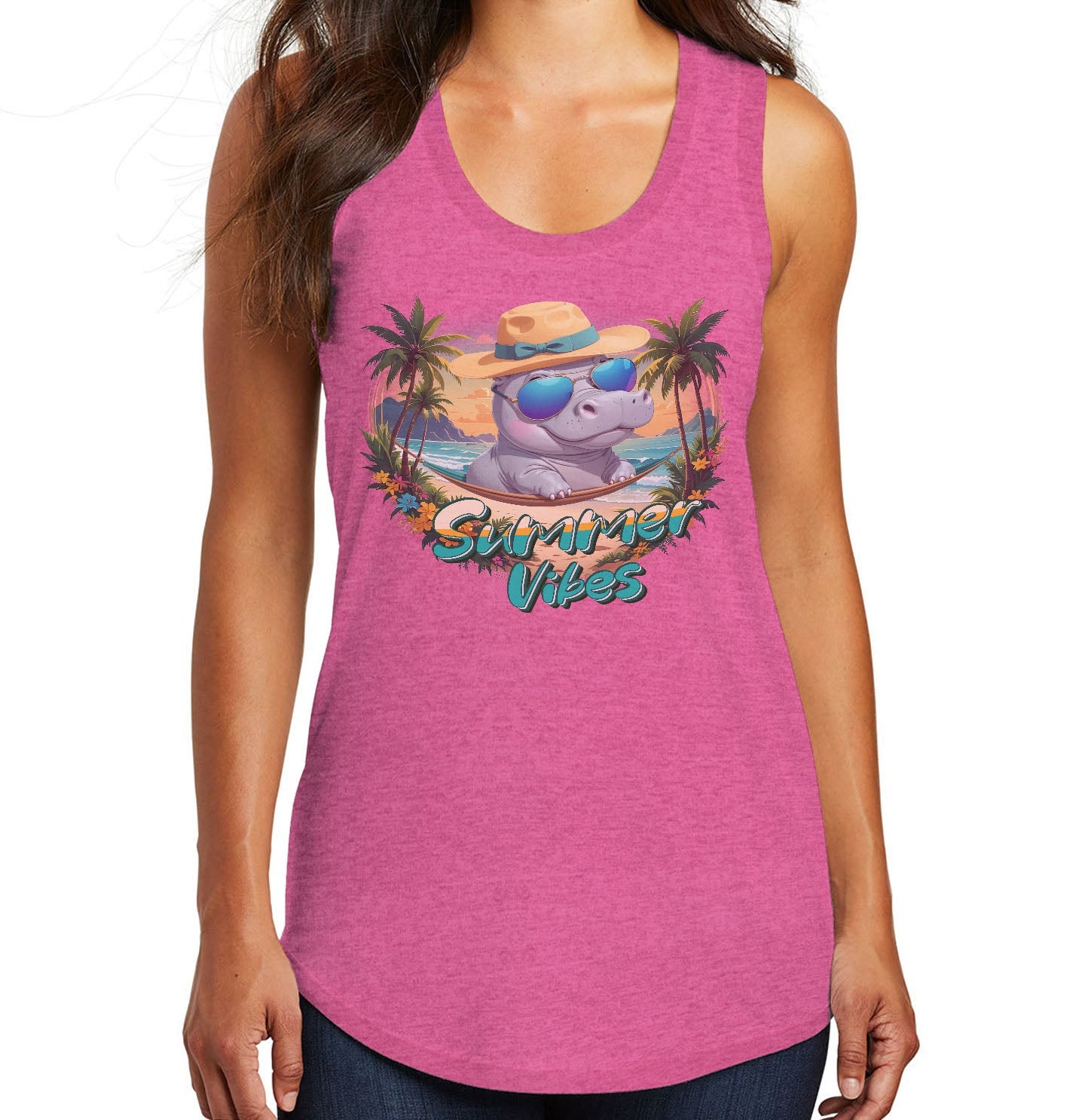Summer Vibes Hippo – Women’s Tri-Blend Racerback Tank