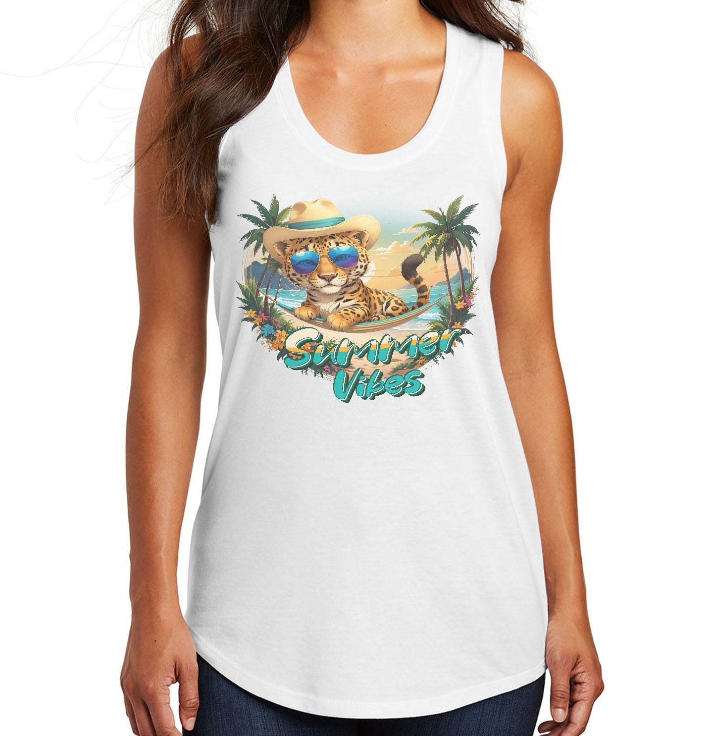 Summer Vibes Leopard - Women's Tri-Blend Racerback Tank - Picture 7 of 7