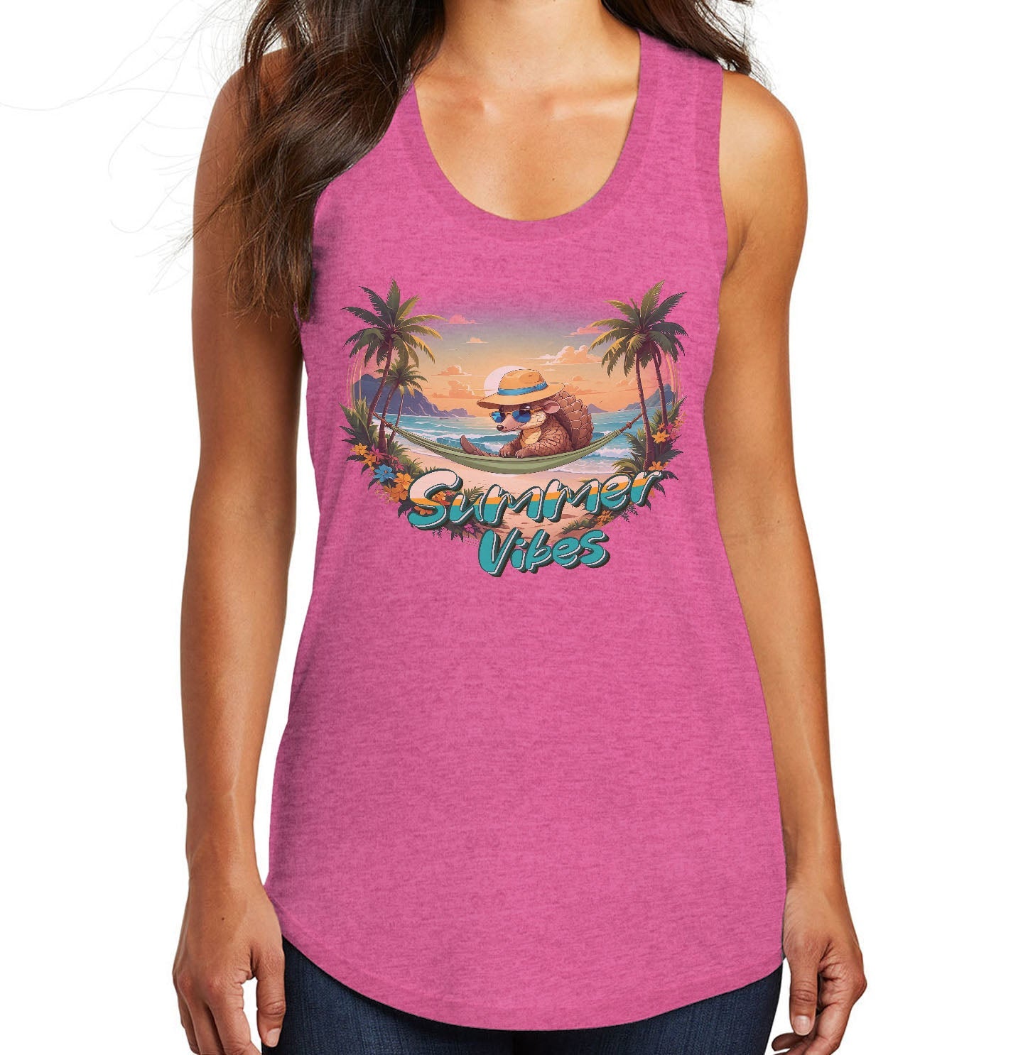 Summer Vibes Pangolin – Women’s Tri-Blend Racerback Tank