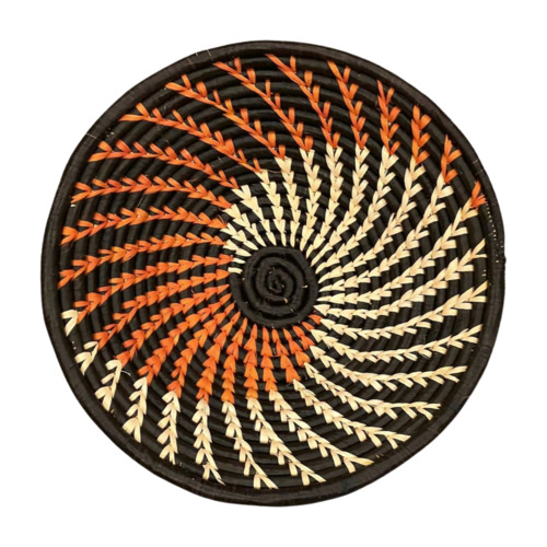 Handwoven Orange, Black, Natural Raffia Bowl – Various Sizes