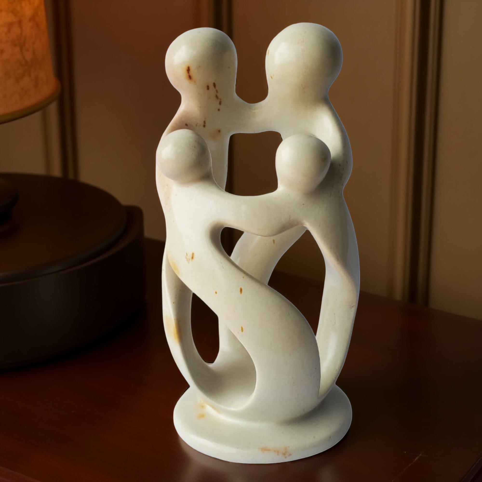 Handcarved Loving Family Sculptures made from Kisii Soapstone – 8 inches Tall