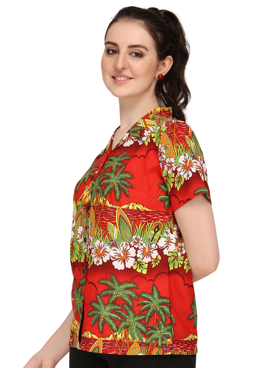 Hawaiian Shirts Womens Floral Scenic Beach Aloha Top Blouse Short Sleeve - Picture 7 of 31