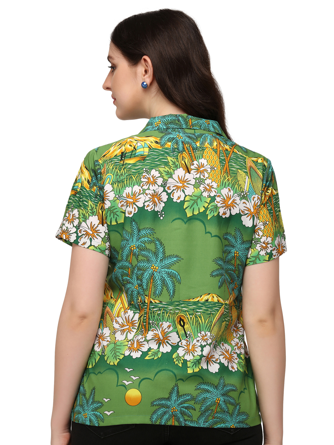 Hawaiian Shirts Womens Floral Scenic Beach Aloha Top Blouse Short Sleeve - Picture 12 of 31