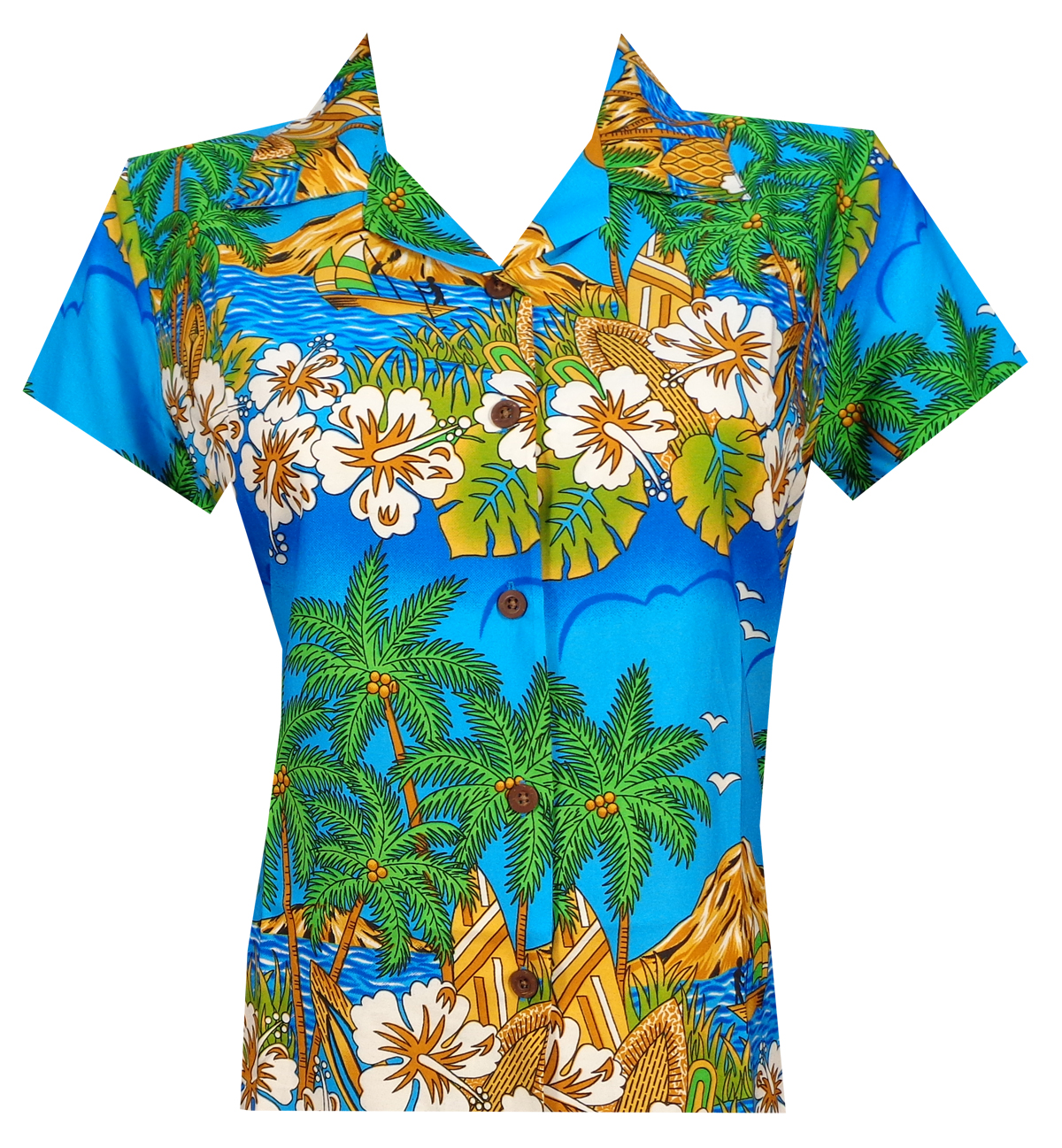 Hawaiian Shirts Womens Floral Scenic Beach Aloha Top Blouse Short Sleeve - Picture 24 of 31