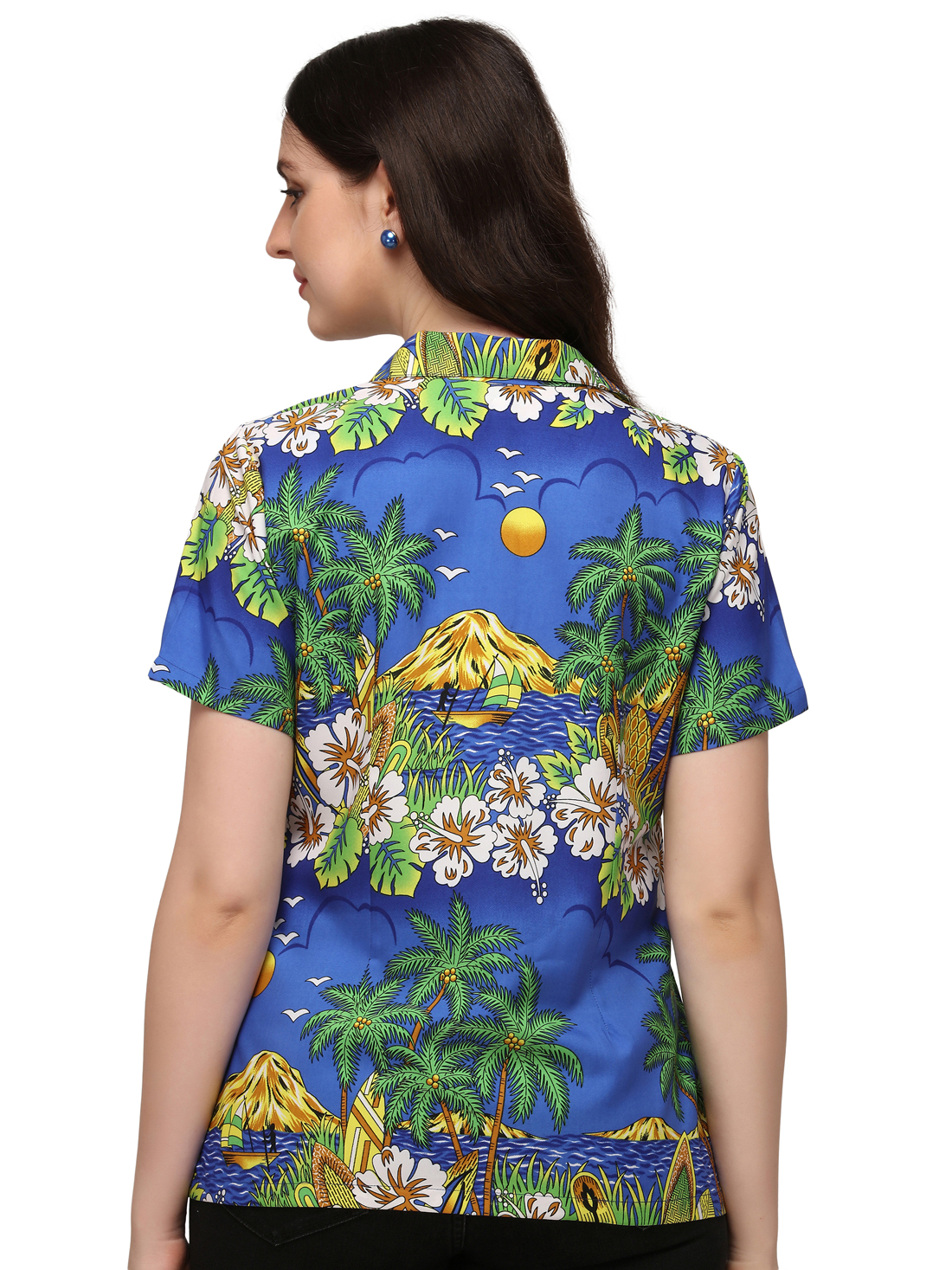 Hawaiian Shirts Womens Floral Scenic Beach Aloha Top Blouse Short Sleeve - Picture 27 of 31