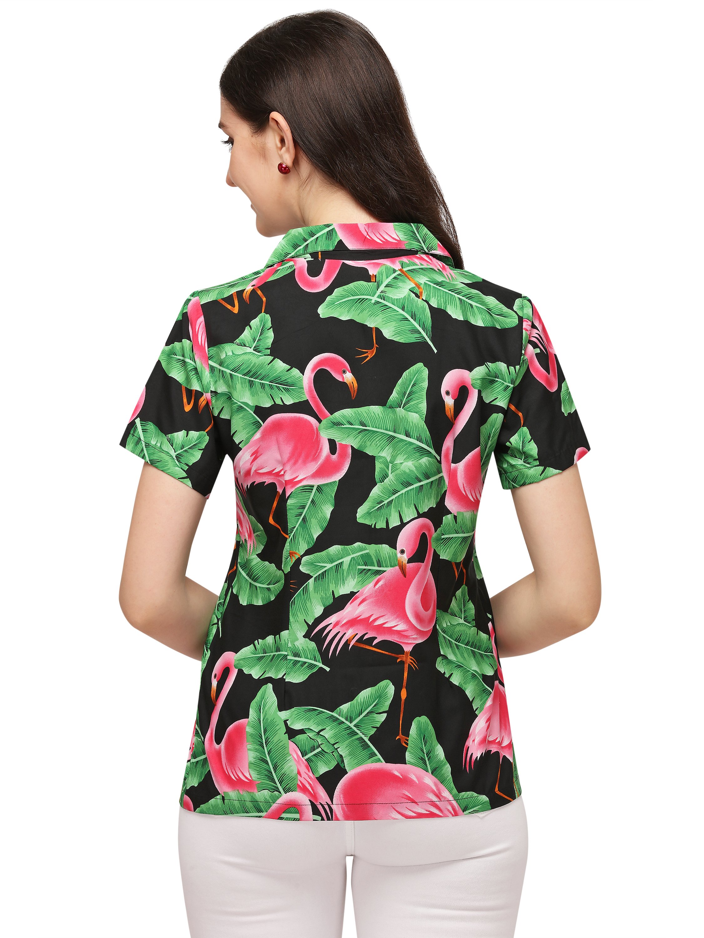 Hawaiian Shirts Womens Big Pink Flamingo Aloha Beach Shirt Blouse - Picture 7 of 36