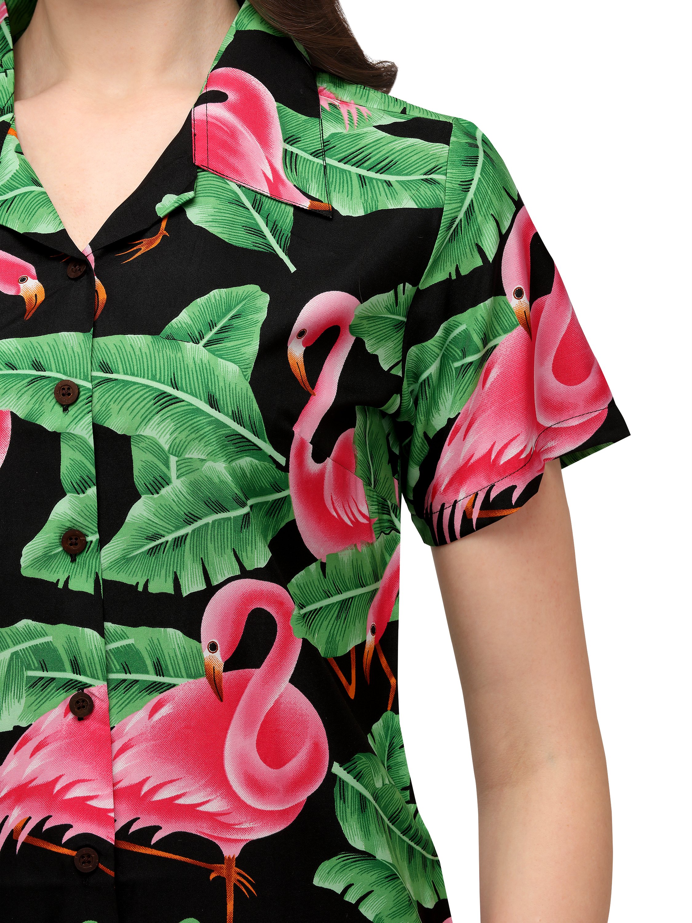 Hawaiian Shirts Womens Big Pink Flamingo Aloha Beach Shirt Blouse - Picture 10 of 36