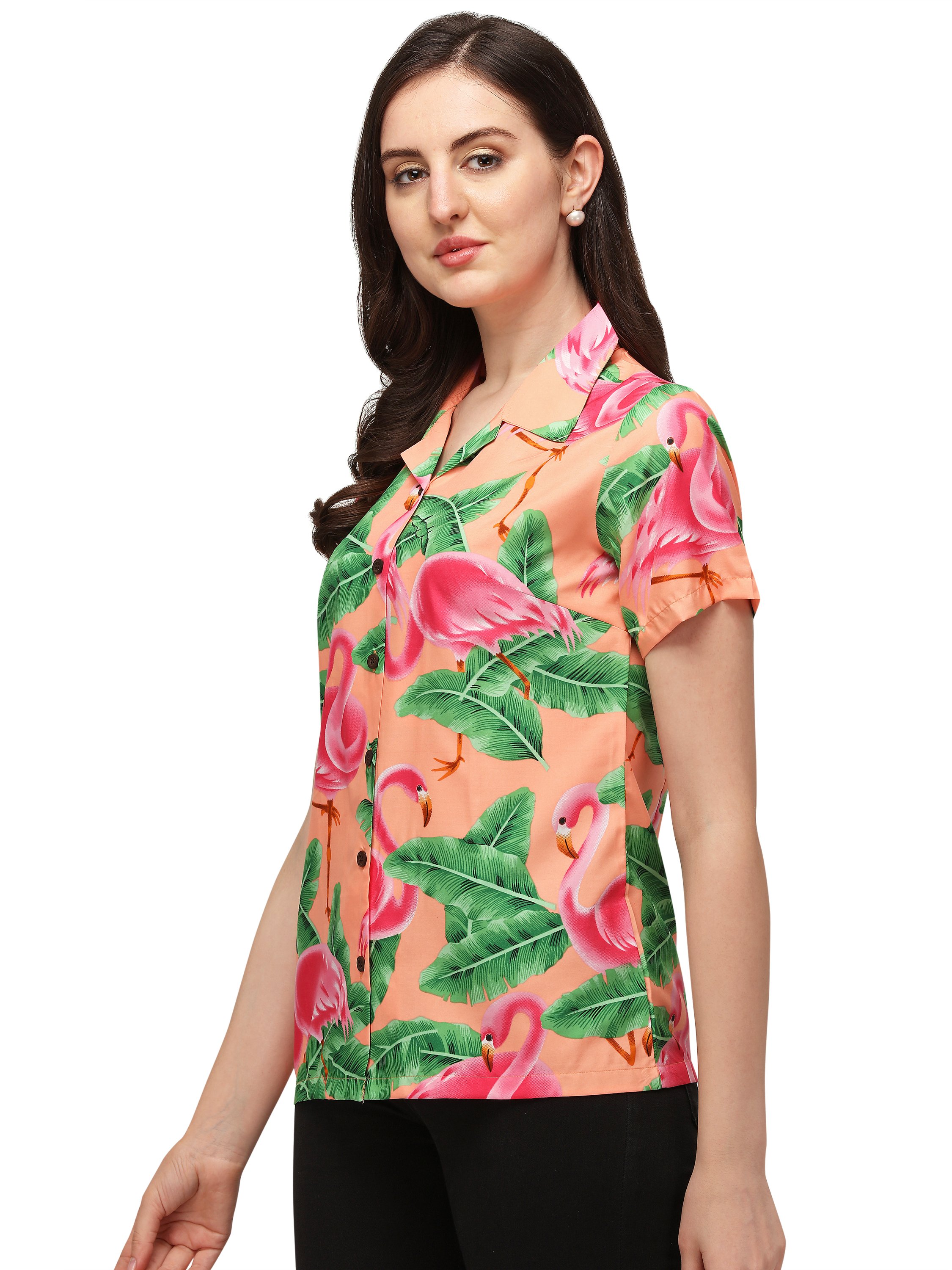 Hawaiian Shirts Womens Big Pink Flamingo Aloha Beach Shirt Blouse - Picture 15 of 36
