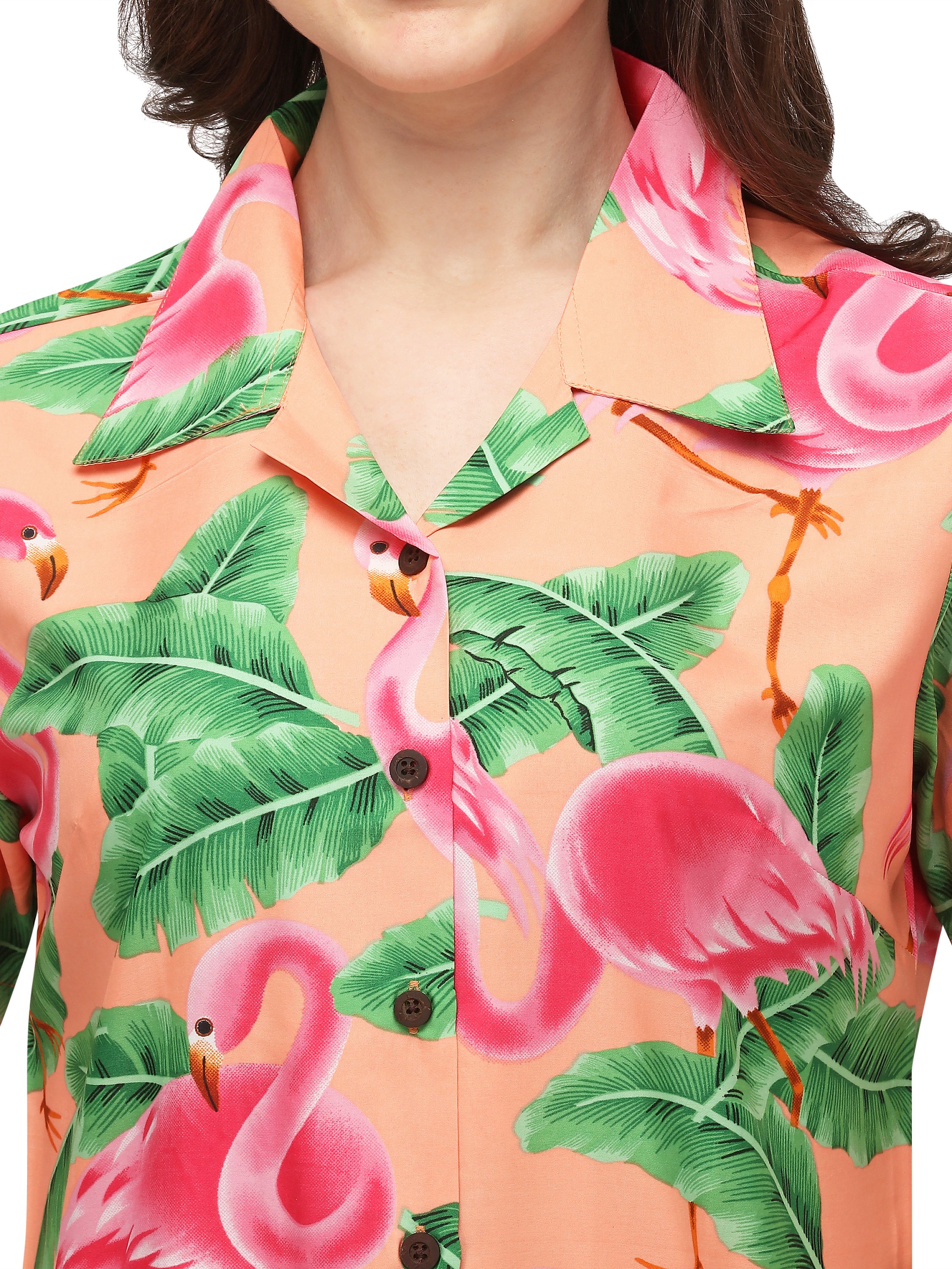 Hawaiian Shirts Womens Big Pink Flamingo Aloha Beach Shirt Blouse - Picture 16 of 36
