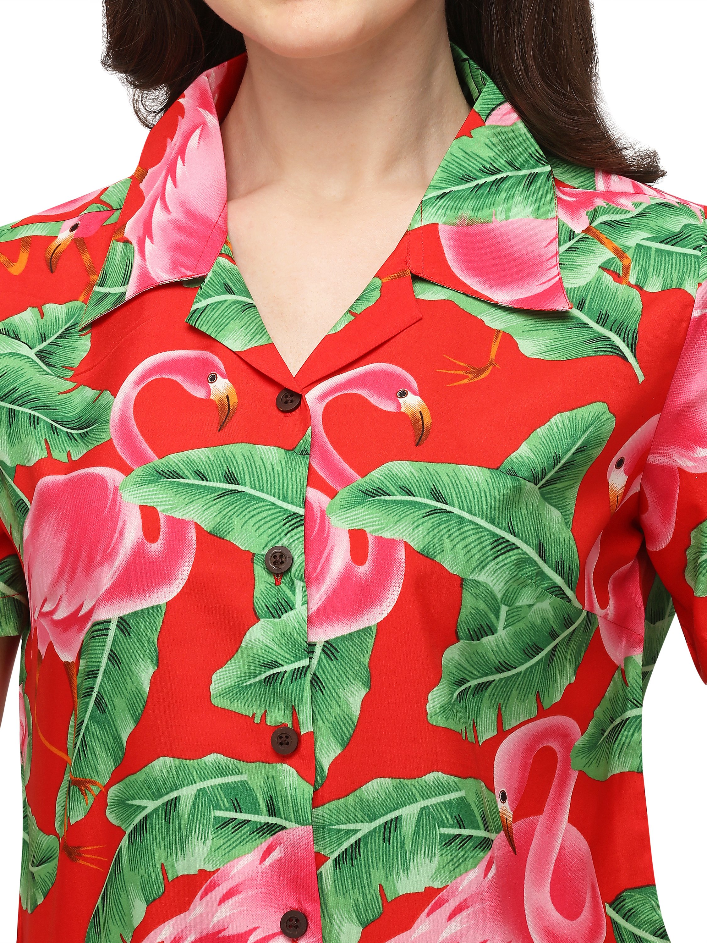 Hawaiian Shirts Womens Big Pink Flamingo Aloha Beach Shirt Blouse - Picture 22 of 36