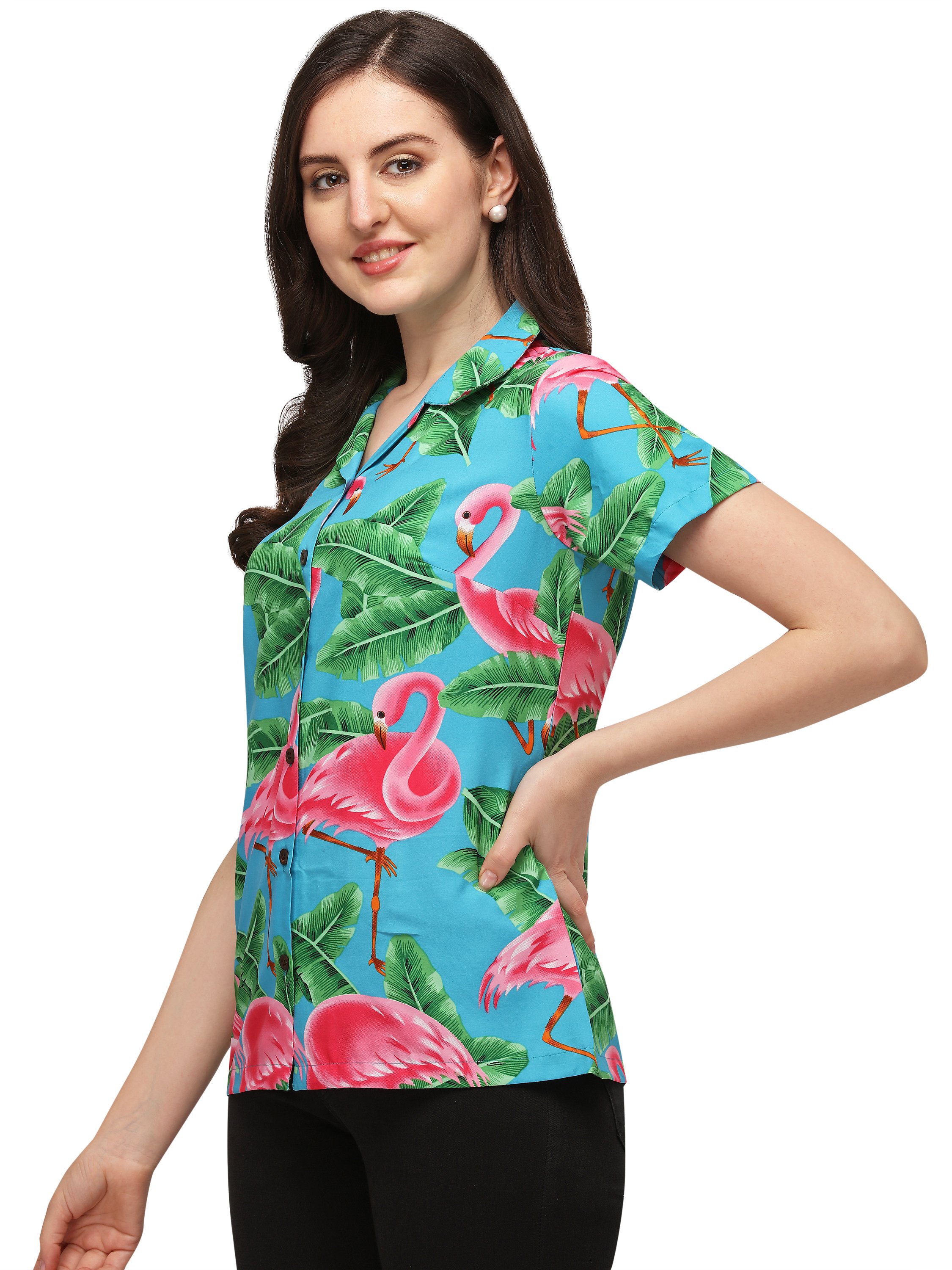 Hawaiian Shirts Womens Big Pink Flamingo Aloha Beach Shirt Blouse - Picture 27 of 36