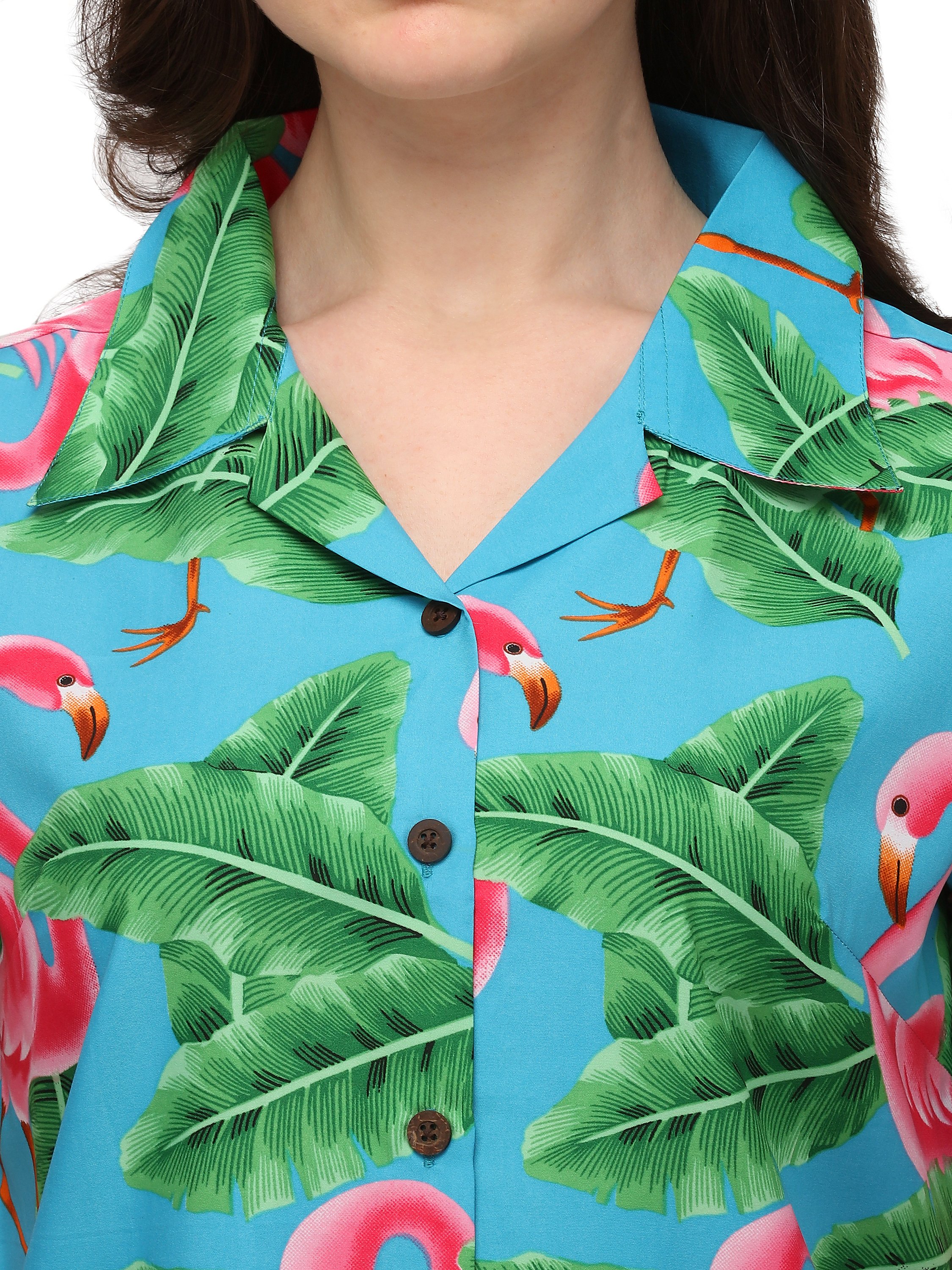 Hawaiian Shirts Womens Big Pink Flamingo Aloha Beach Shirt Blouse - Picture 28 of 36