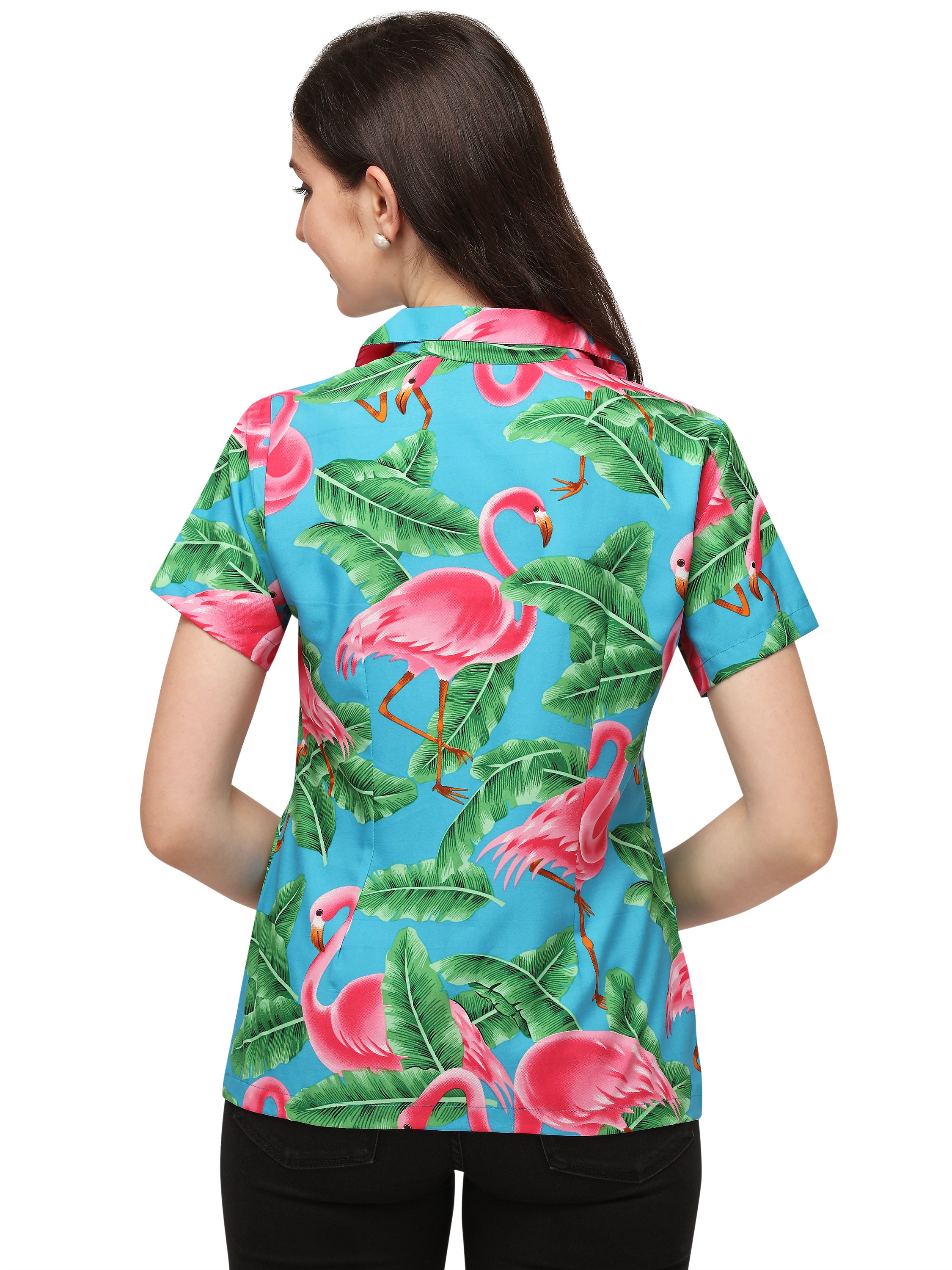 Hawaiian Shirts Womens Big Pink Flamingo Aloha Beach Shirt Blouse - Picture 26 of 36