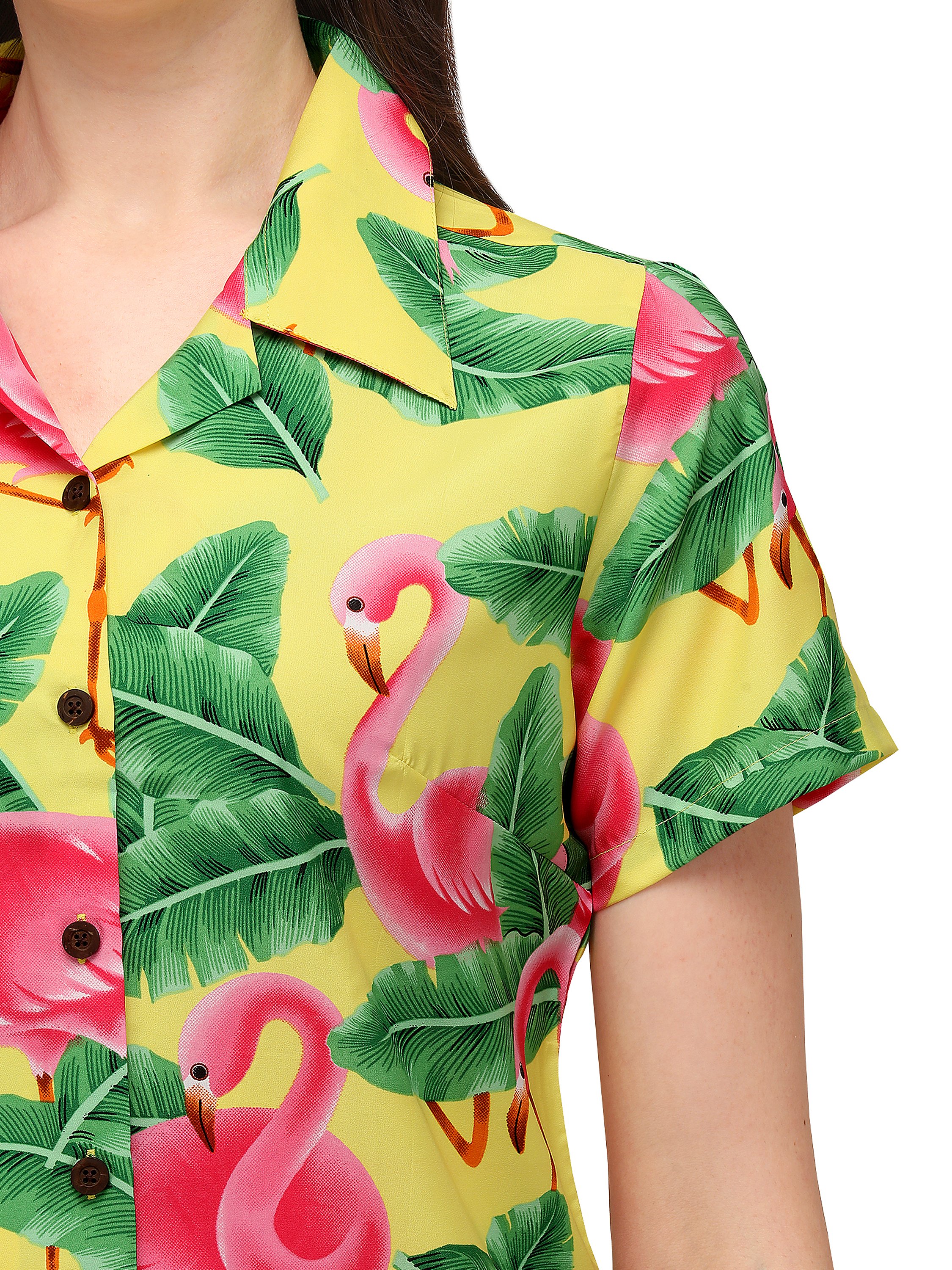 Hawaiian Shirts Womens Big Pink Flamingo Aloha Beach Shirt Blouse - Picture 35 of 36