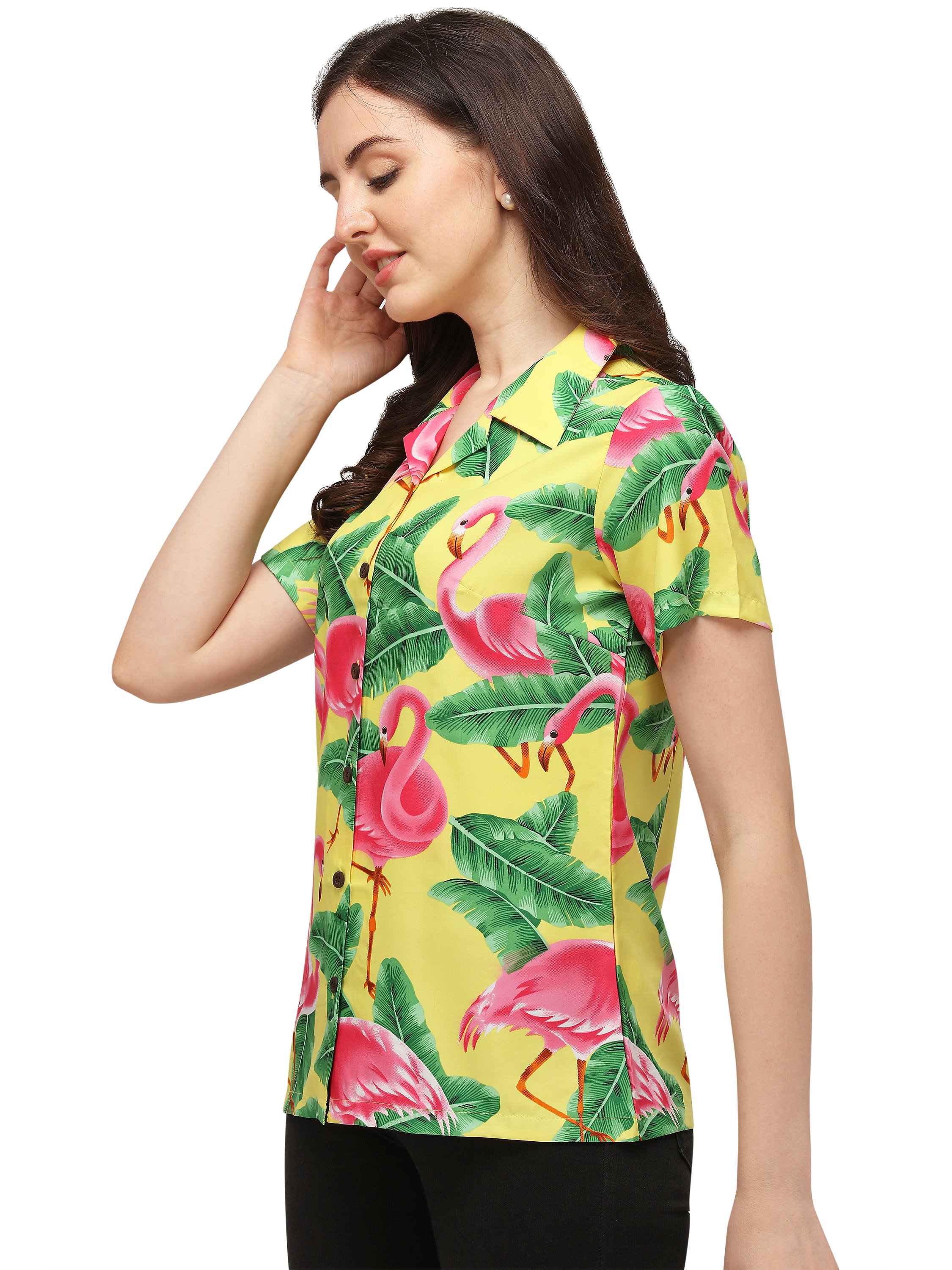 Hawaiian Shirts Womens Big Pink Flamingo Aloha Beach Shirt Blouse - Picture 33 of 36