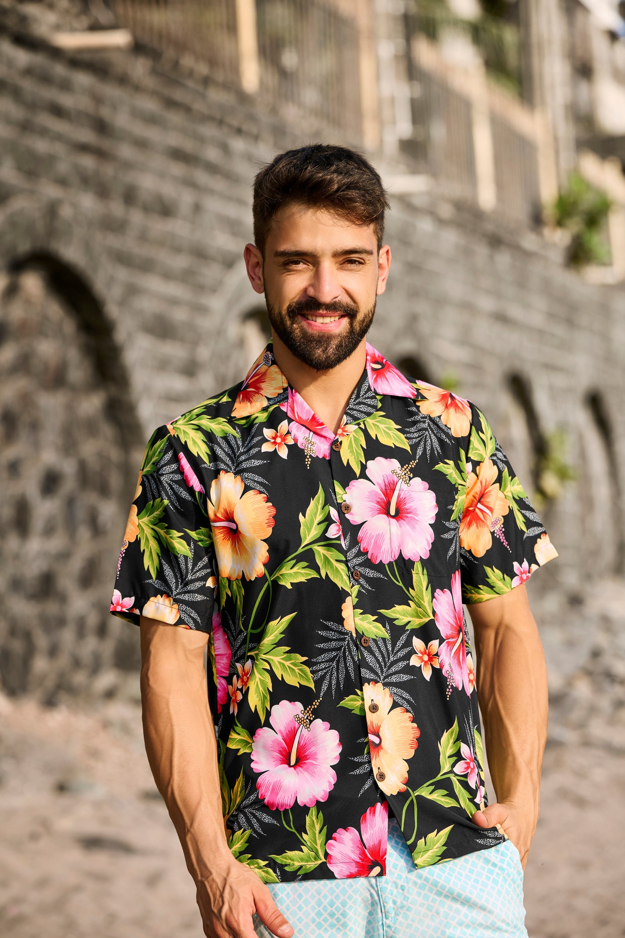 Alvish Men's Hawaiian Shirt – Tropical Printed Short Sleeve Button-Down, Relaxed Fit