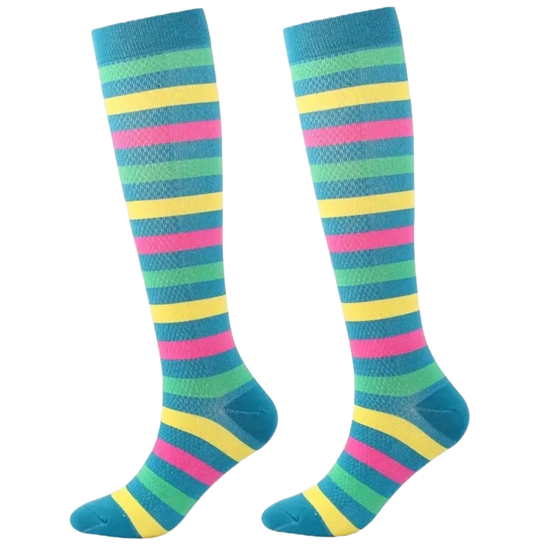 Haut genou rayé sarcelle (chaussettes de compression) - Photo 3/4