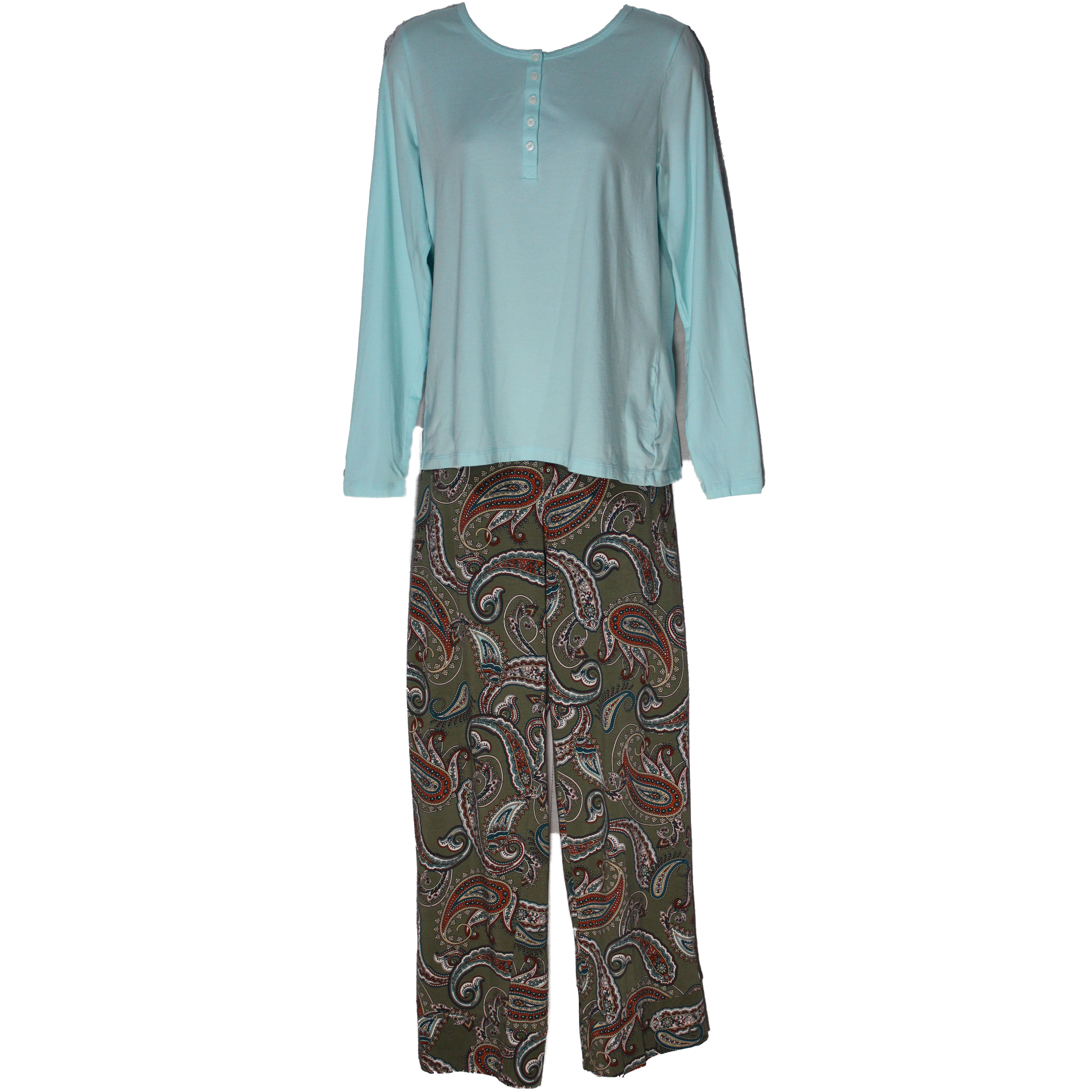 Lands End Womens Knit Pajama Set Long Sleeve Lt. Blue Paisley NWOT Pick