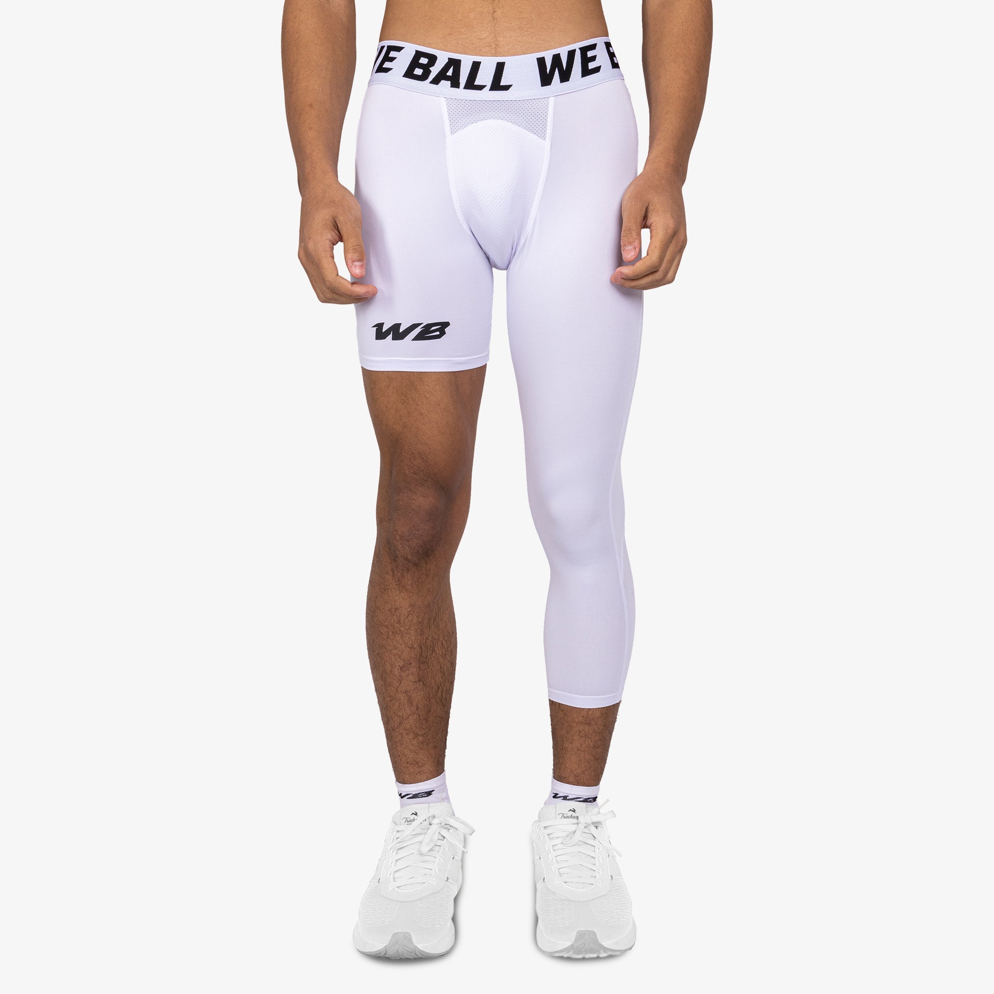 One Leg 3/4 Compression Tights (White) - For Basketball, Football & Lacrosse - Picture 7 of 15
