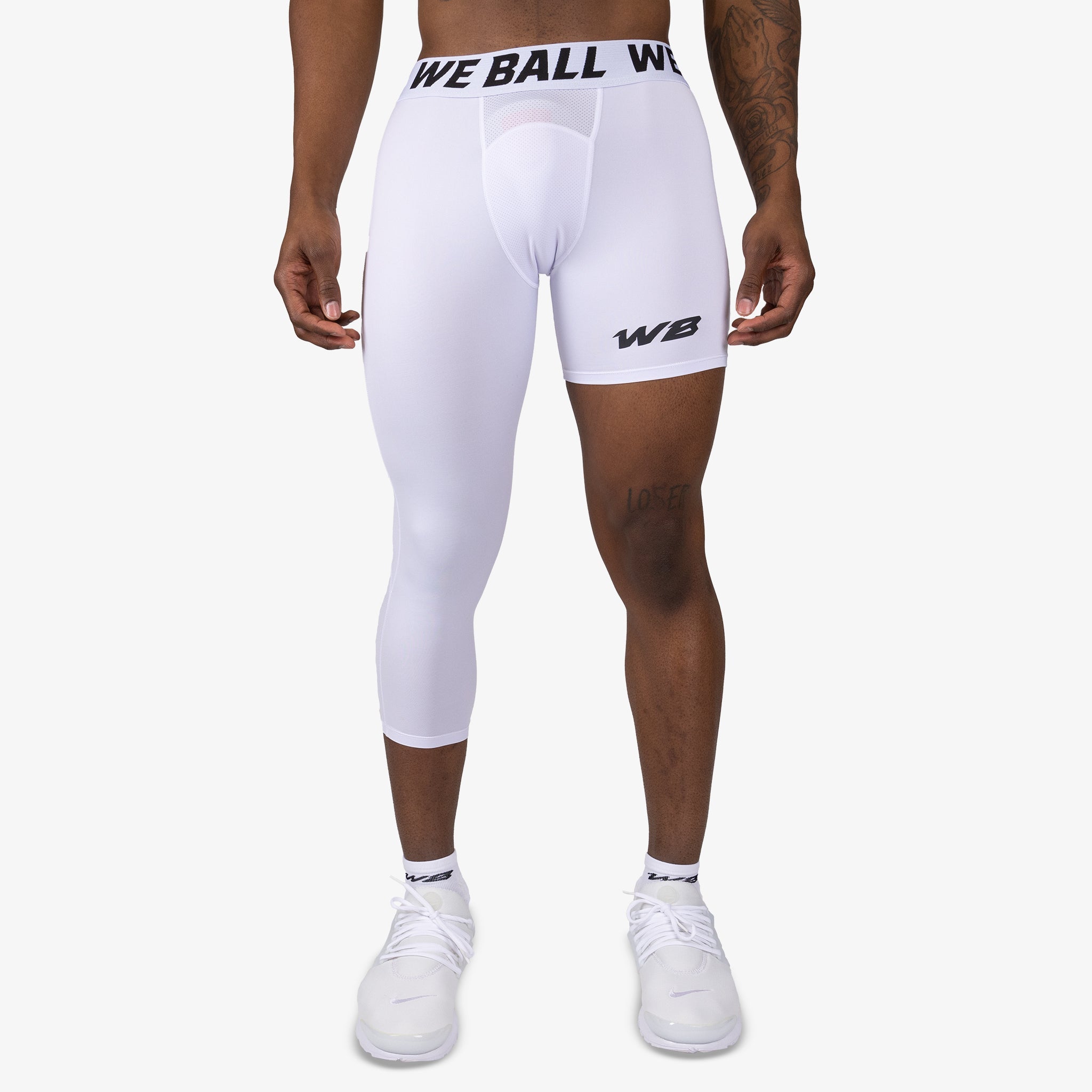 One Leg 3/4 Compression Tights (White) - For Basketball, Football & Lacrosse - Picture 14 of 15