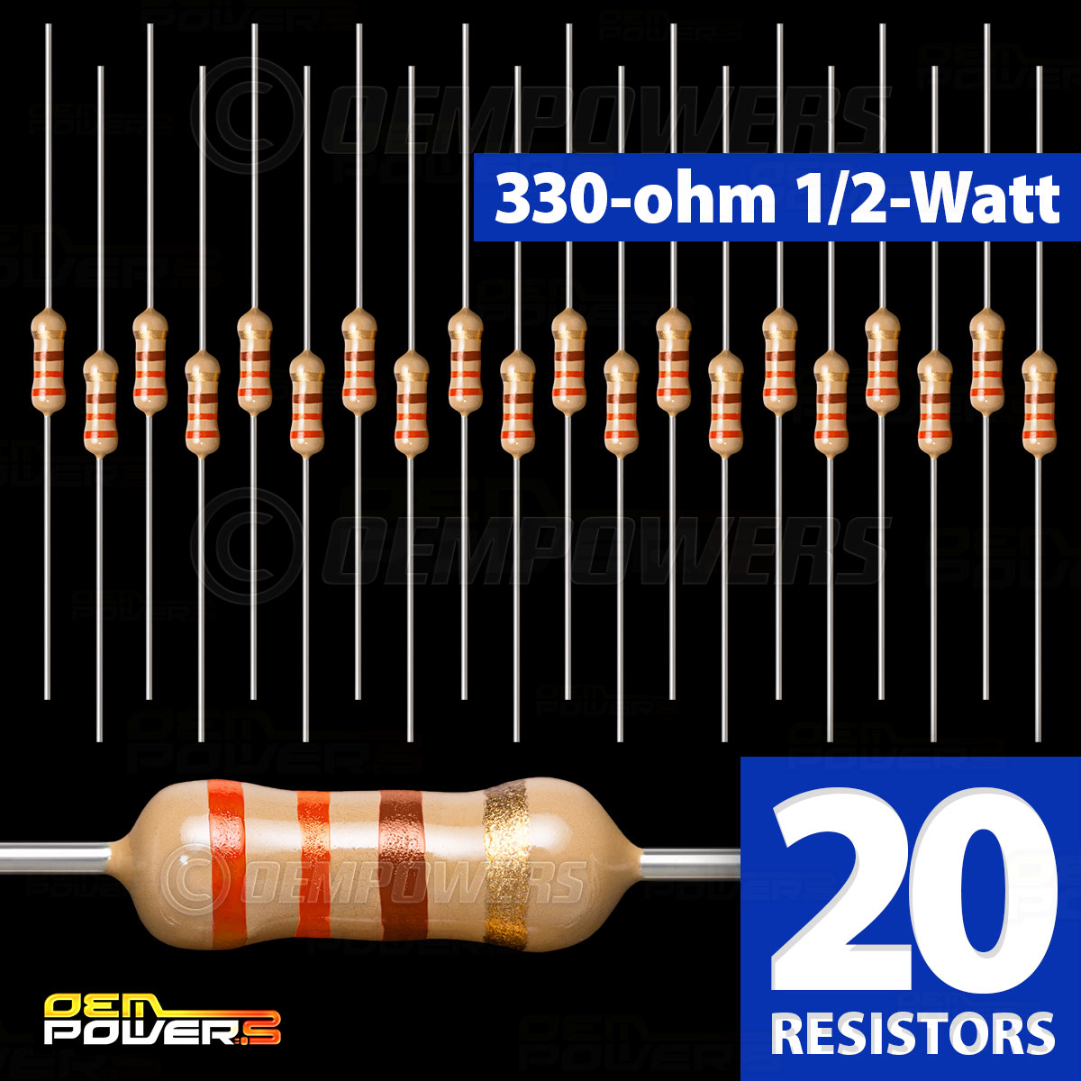 20 X RadioShack 330Ohm 1/2Watt 5 Carbon Film Resistor 2711113 BULK