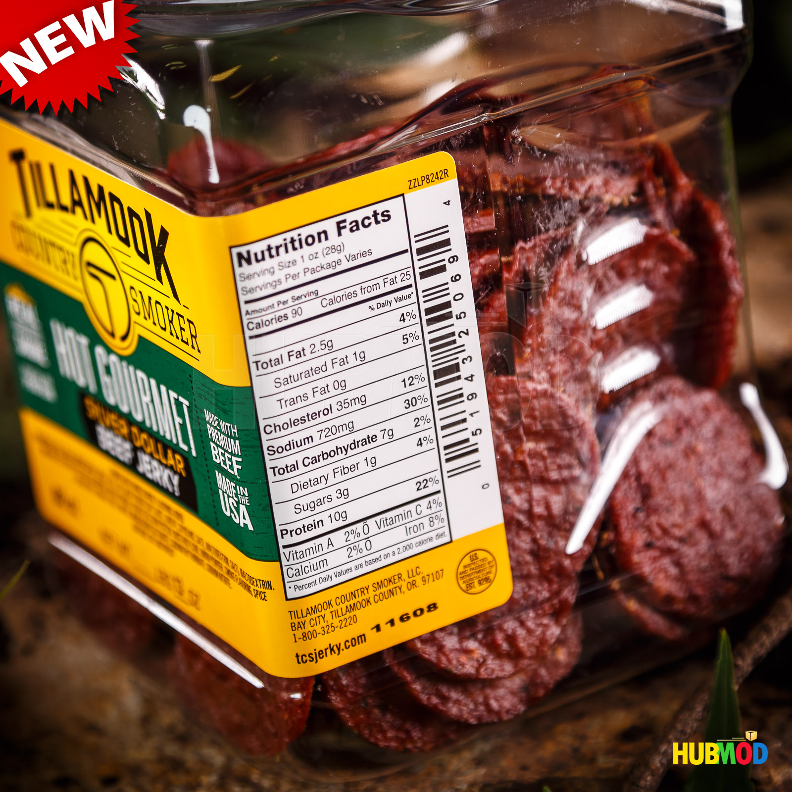 Tillamook Hot Gourmet Silver Dollars Jar 80Count Beef Jerky Snack